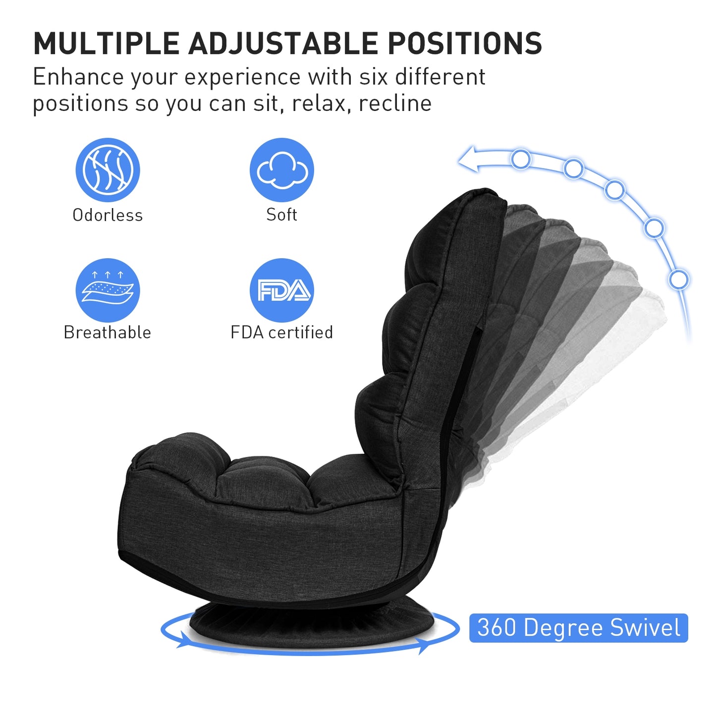 Folding Floor Gaming Chair with 360° Swivel Base