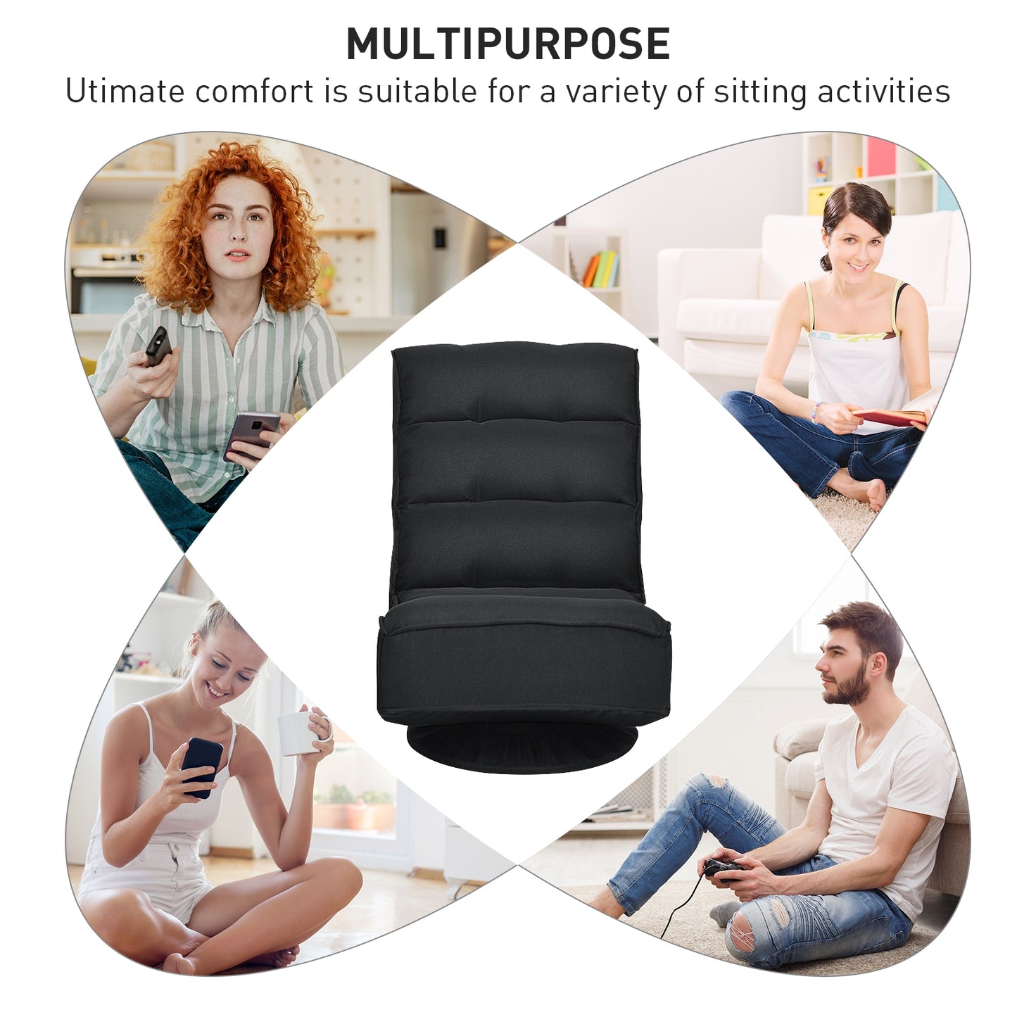 Folding Floor Gaming Chair with 360° Swivel Base