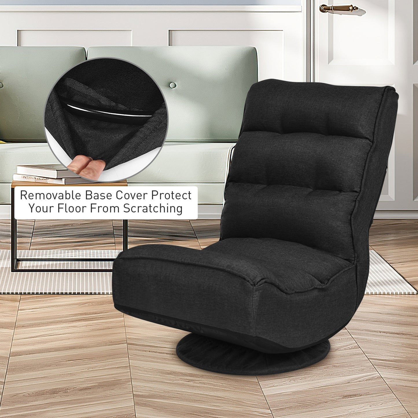 Folding Floor Gaming Chair with 360° Swivel Base