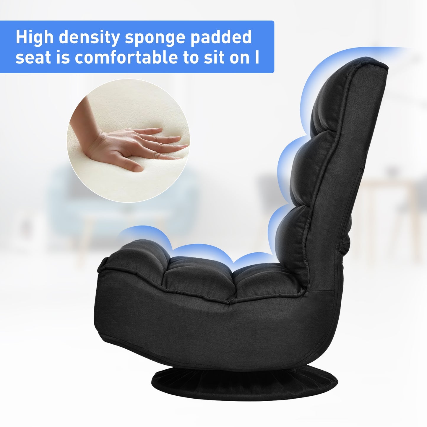 Folding Floor Gaming Chair with 360° Swivel Base