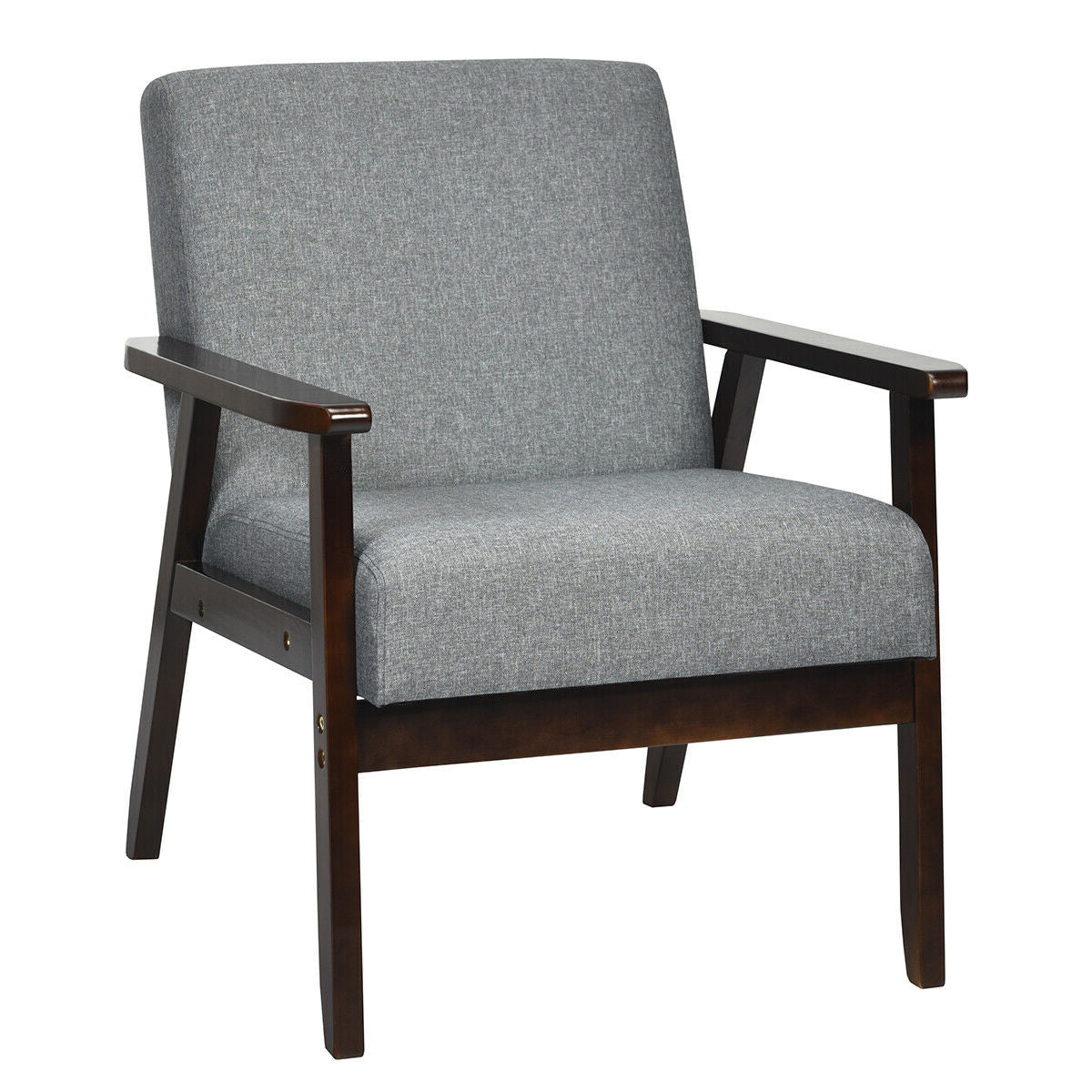 Rubber Wood Accent Armchair with Linen Upholstery