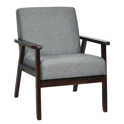 Rubber Wood Accent Armchair with Linen Upholstery