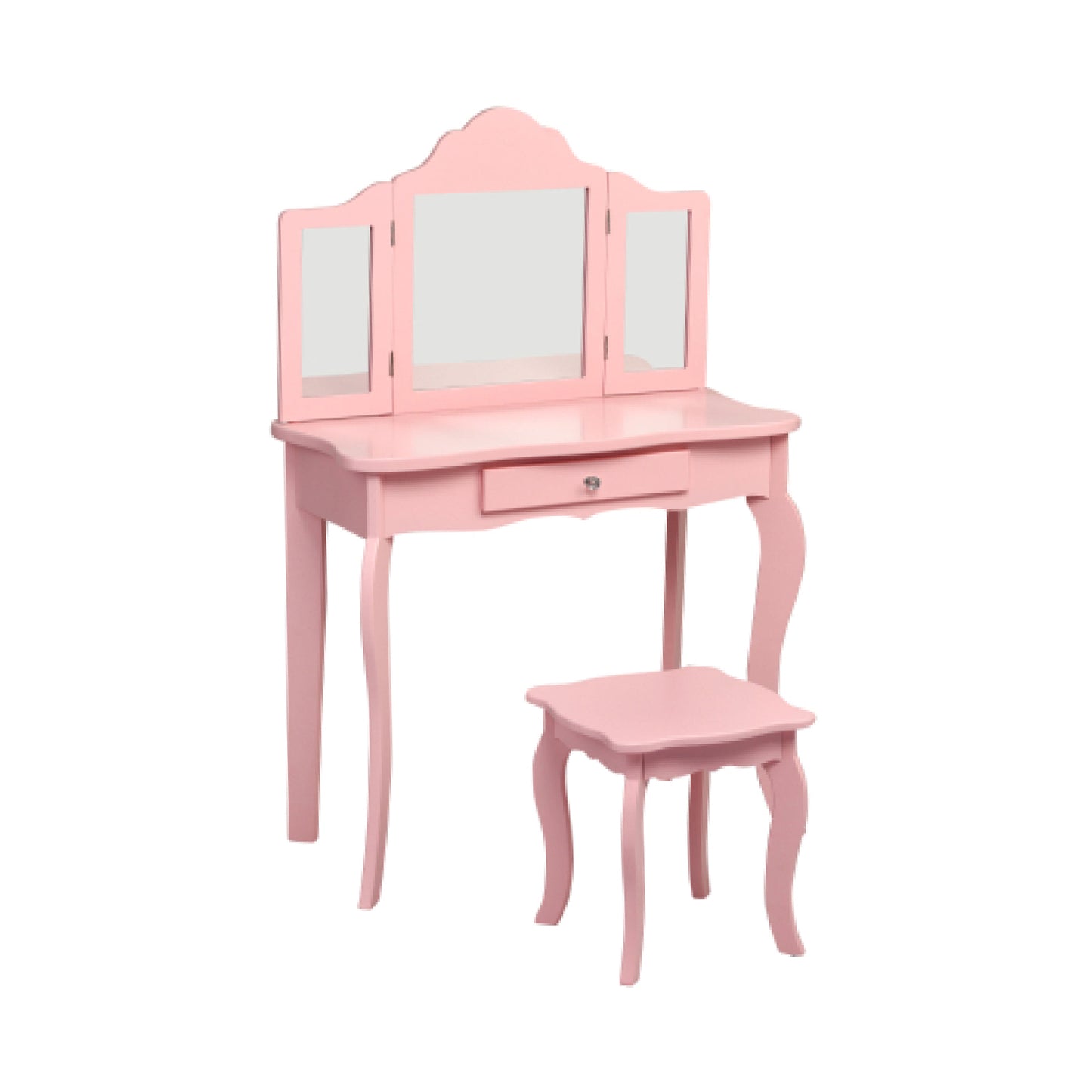Kids Vanity Table and Stool Set with Mirror and Drawer