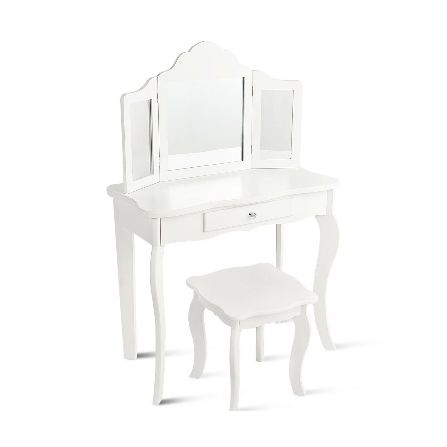 Kids Vanity Table and Stool Set with Mirror and Drawer