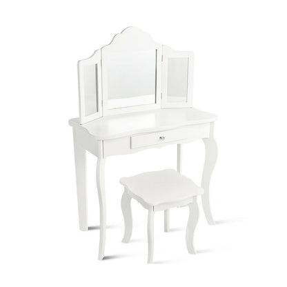 Kids Vanity Table and Stool Set with Mirror and Drawer
