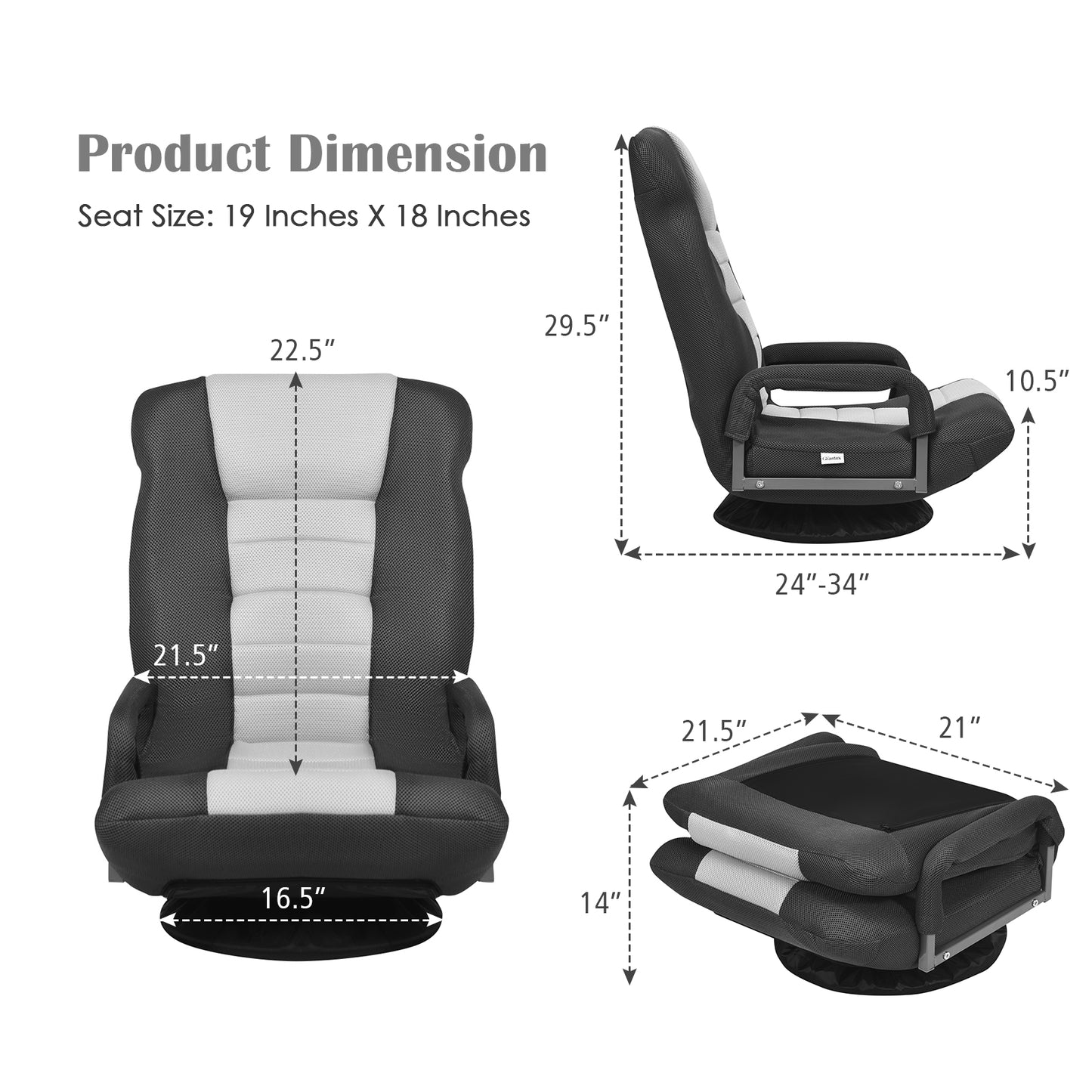 Swivel Gaming Floor Chair with Adjustable Backrest