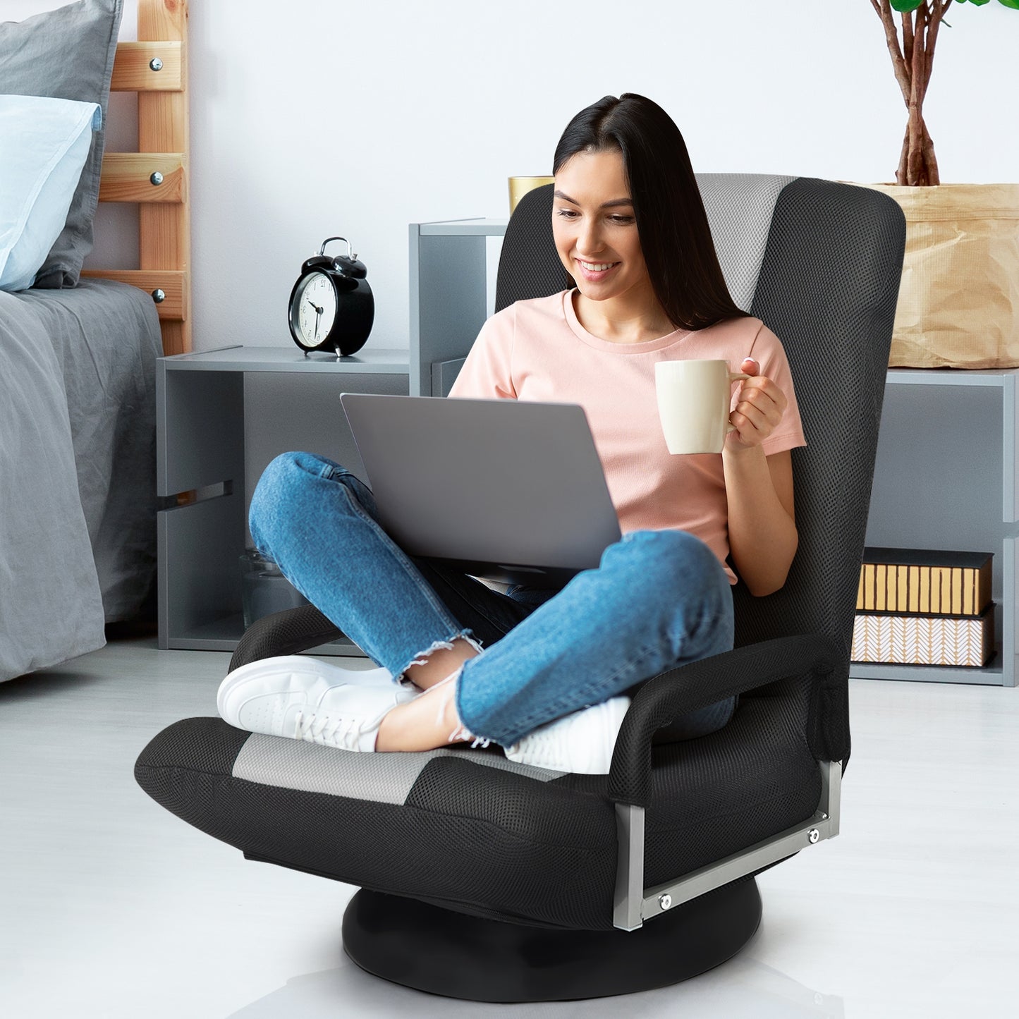 Swivel Gaming Floor Chair with Adjustable Backrest