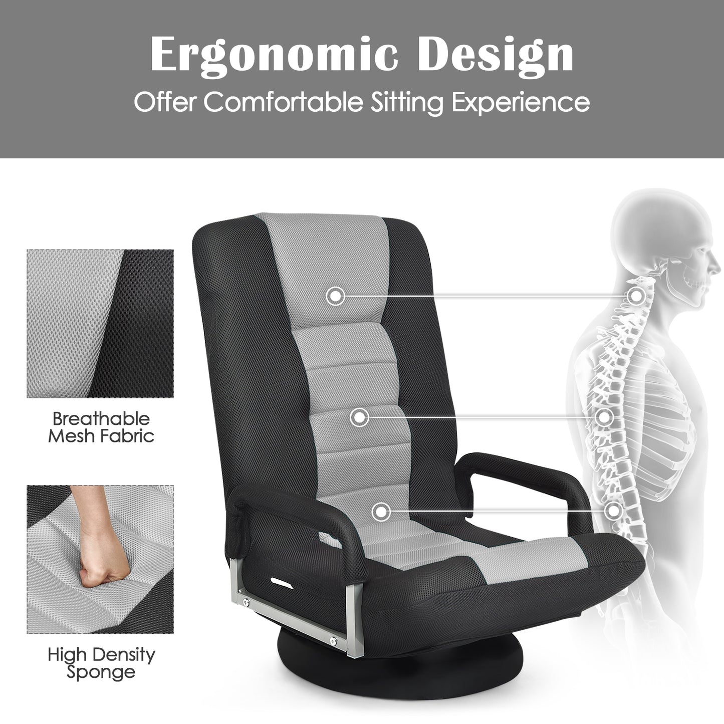 Swivel Gaming Floor Chair with Adjustable Backrest
