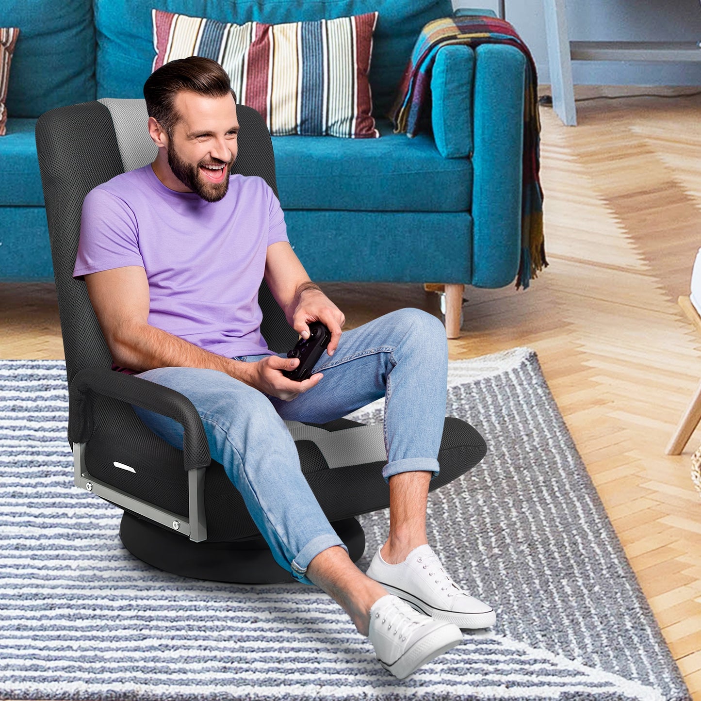 Swivel Gaming Floor Chair with Adjustable Backrest