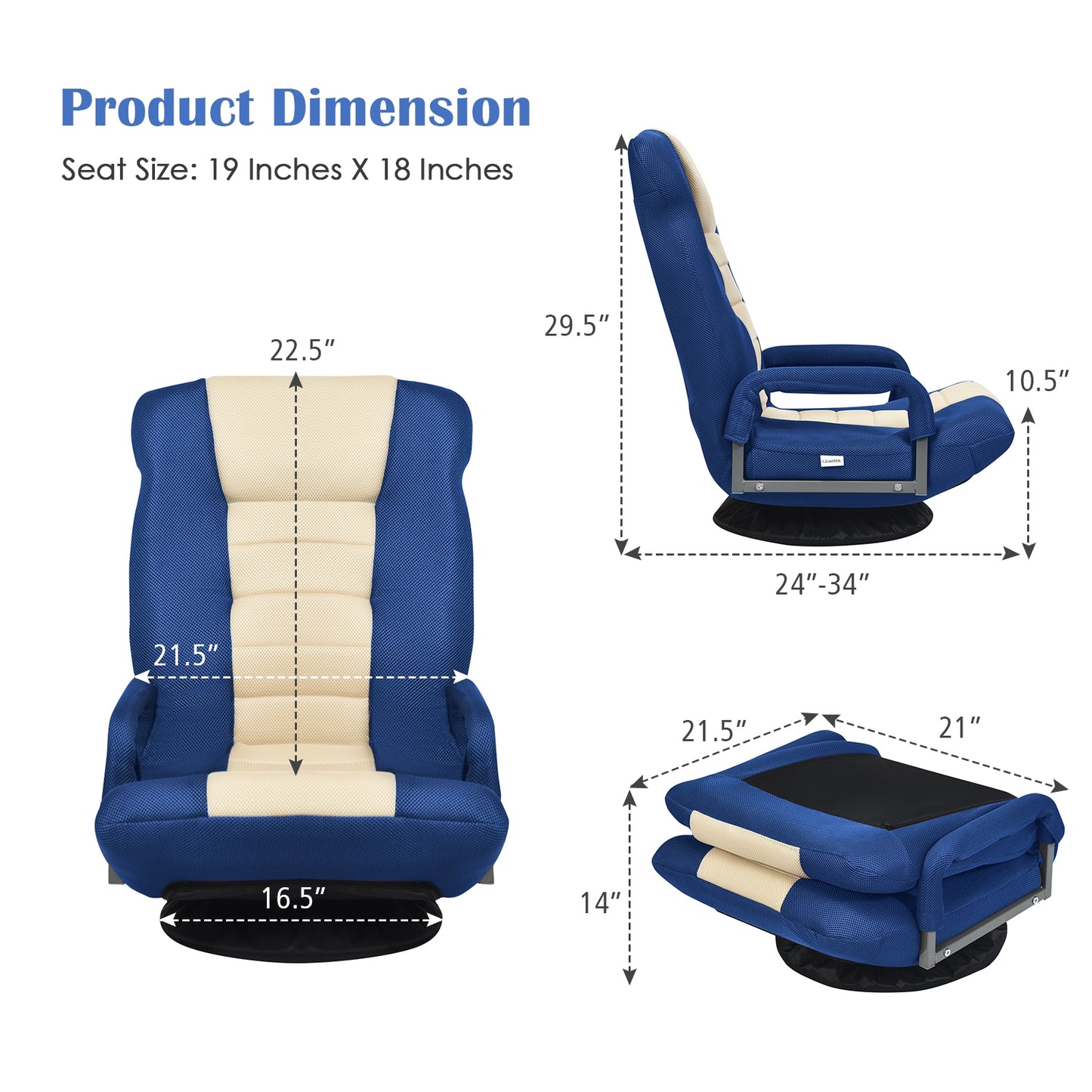 Swivel Gaming Floor Chair with Adjustable Backrest