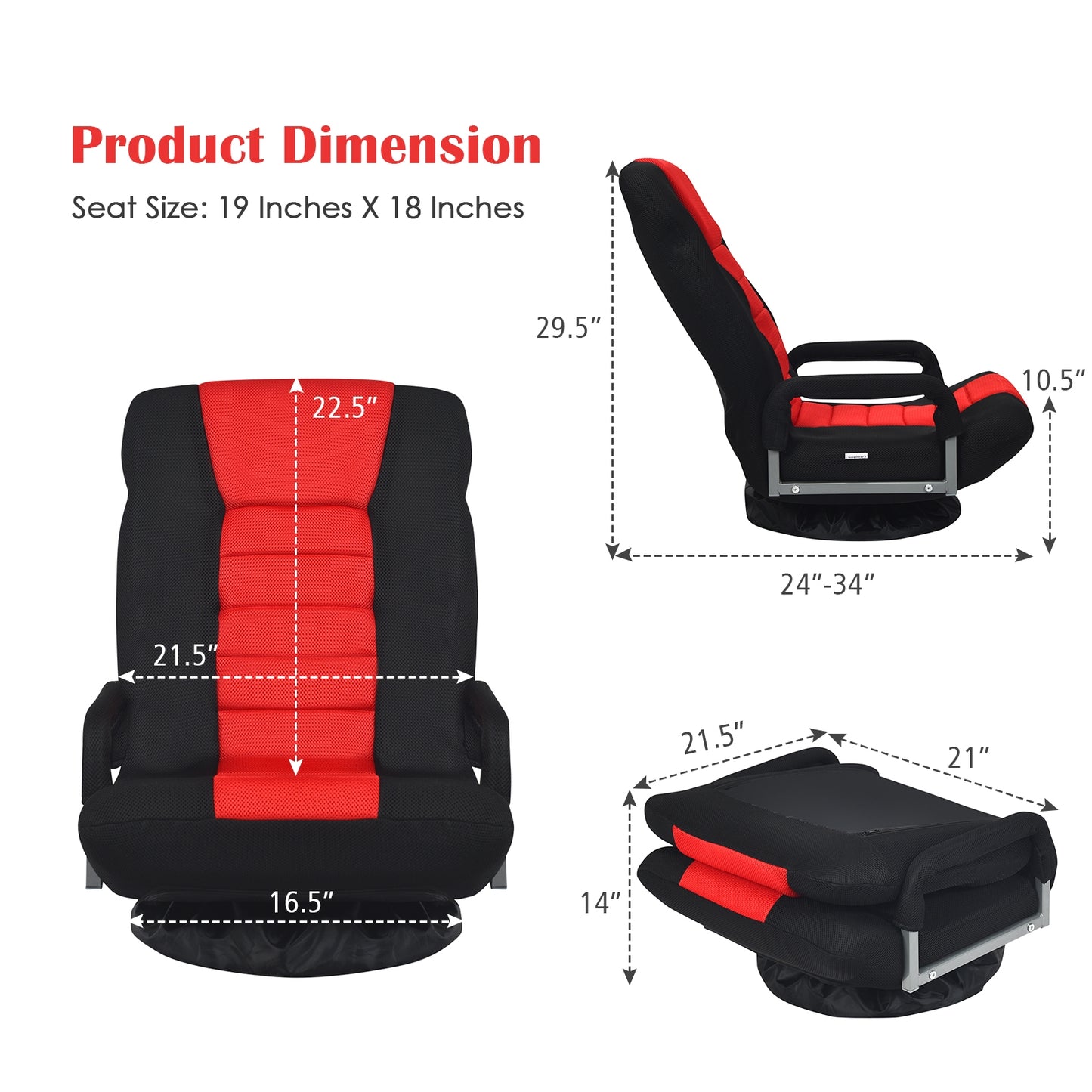 Swivel Gaming Floor Chair with Adjustable Backrest