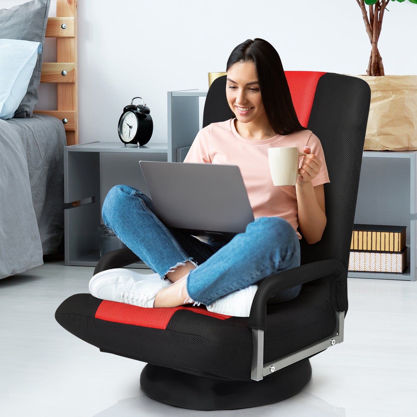 Swivel Gaming Floor Chair with Adjustable Backrest