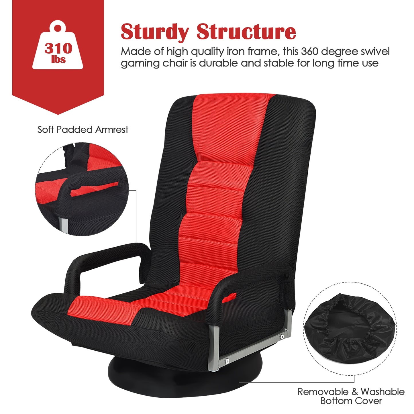Swivel Gaming Floor Chair with Adjustable Backrest