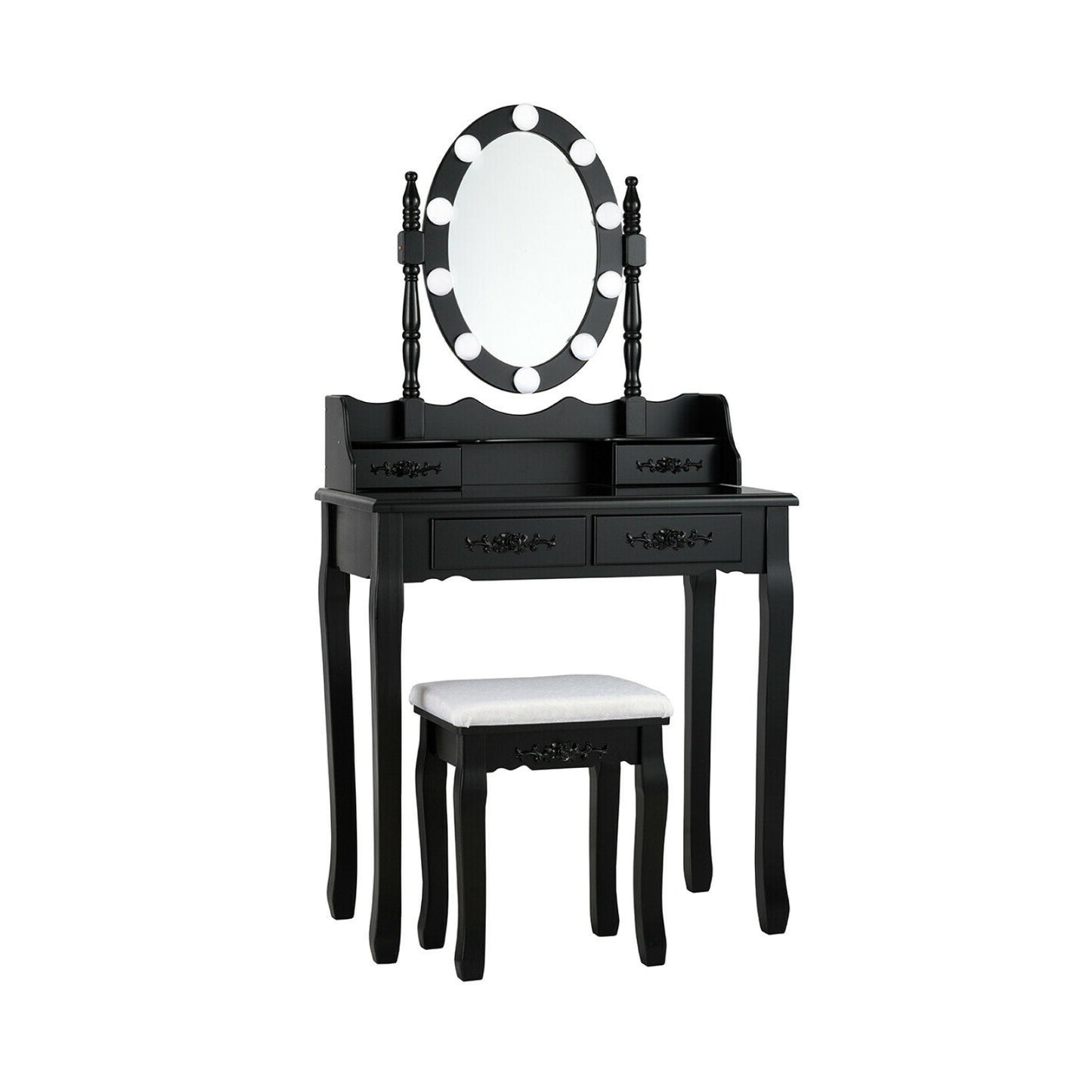 Makeup Vanity Table with Lighted Mirror and Cushioned Stool