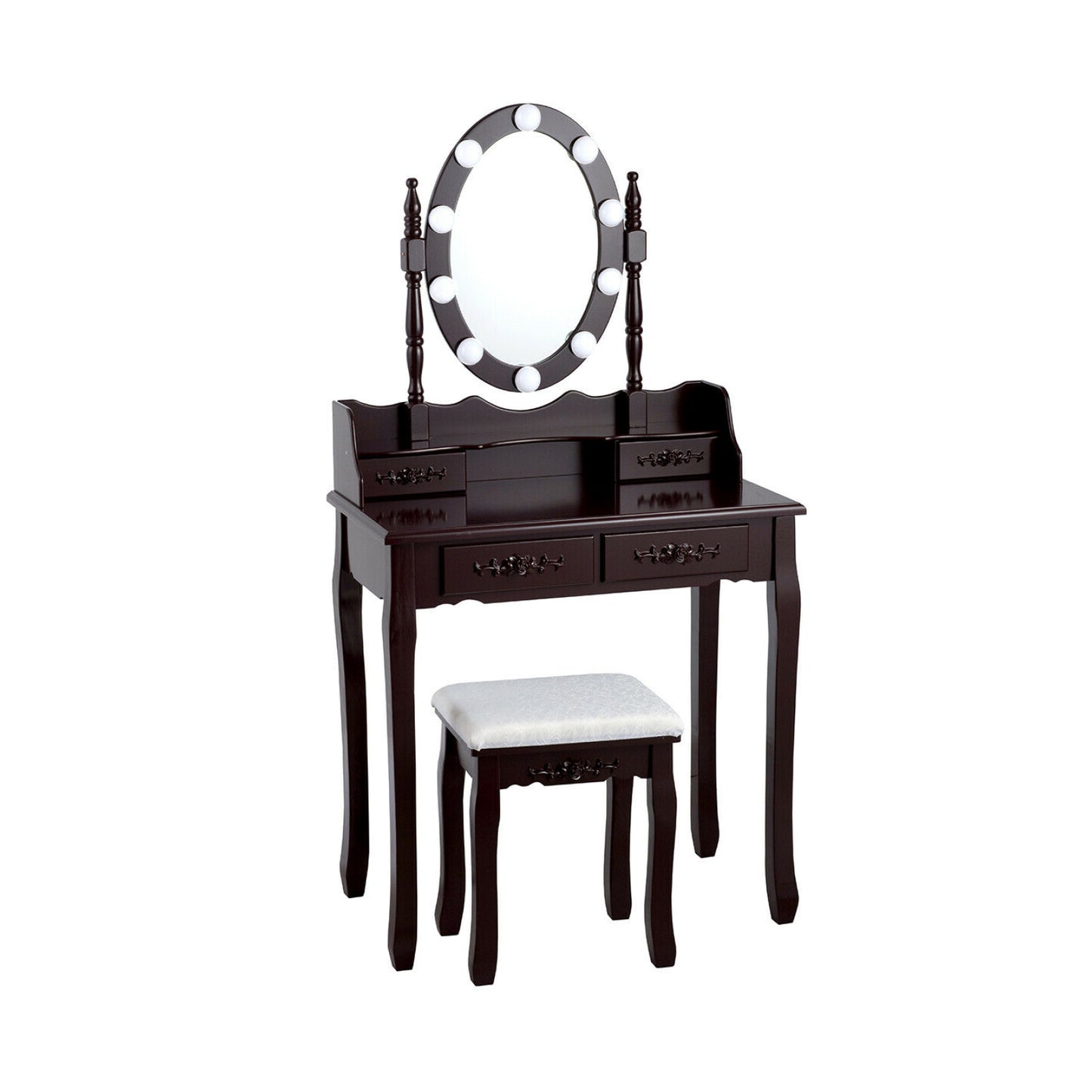 Makeup Vanity Table with Lighted Mirror and Cushioned Stool