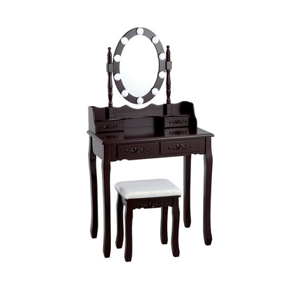 Makeup Vanity Table with Lighted Mirror and Cushioned Stool