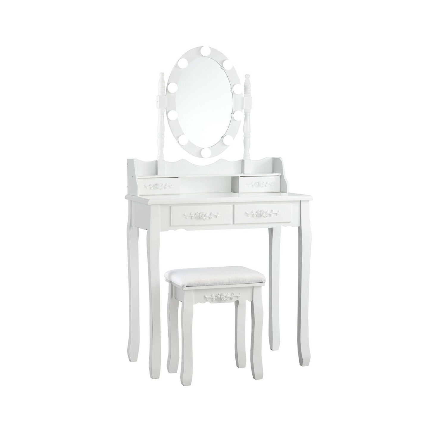 Makeup Vanity Table with Lighted Mirror and Cushioned Stool