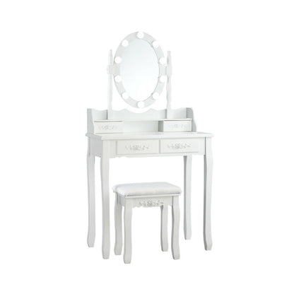 Makeup Vanity Table with Lighted Mirror and Cushioned Stool