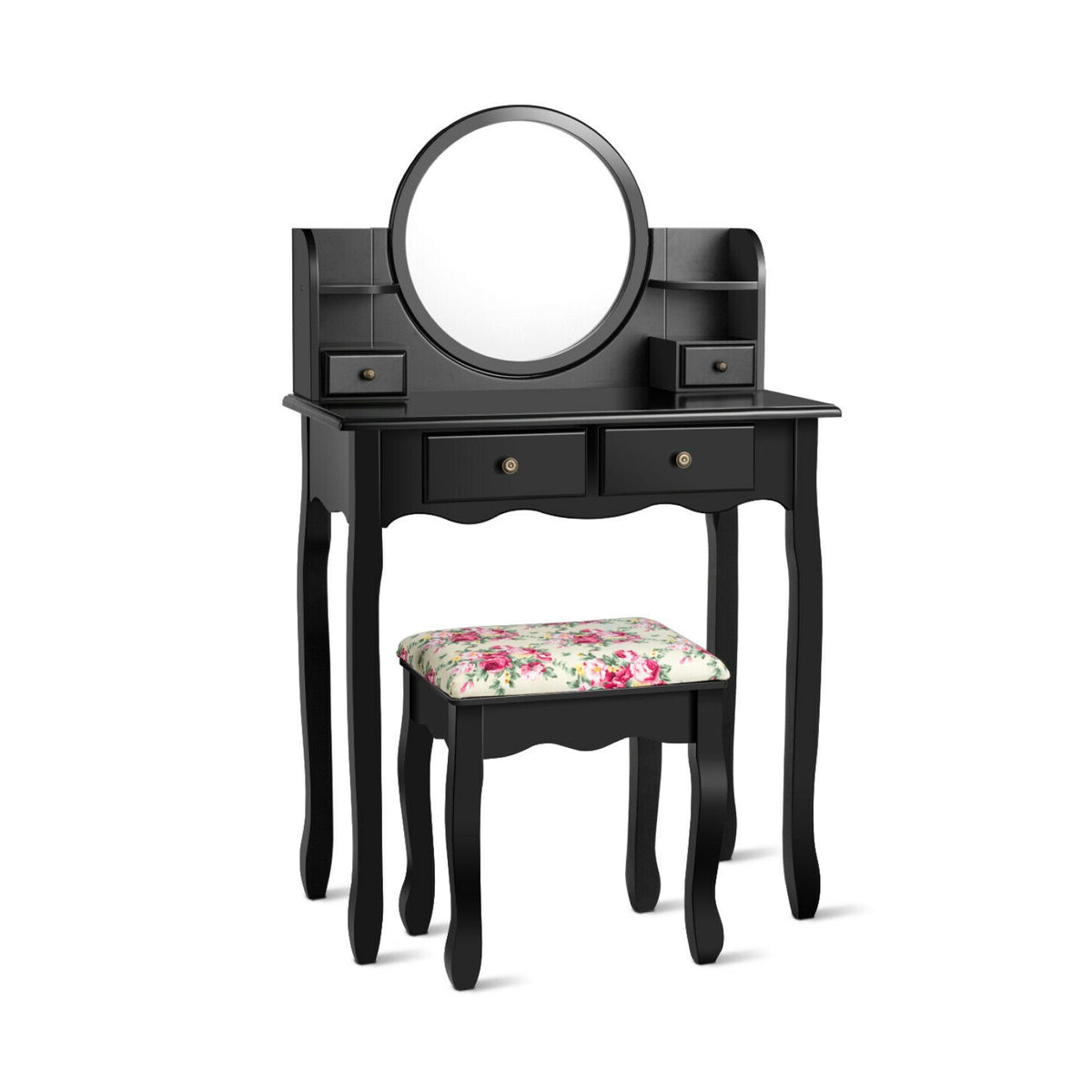 Makeup Vanity Table Set with Oval Mirror and Cushioned Stool