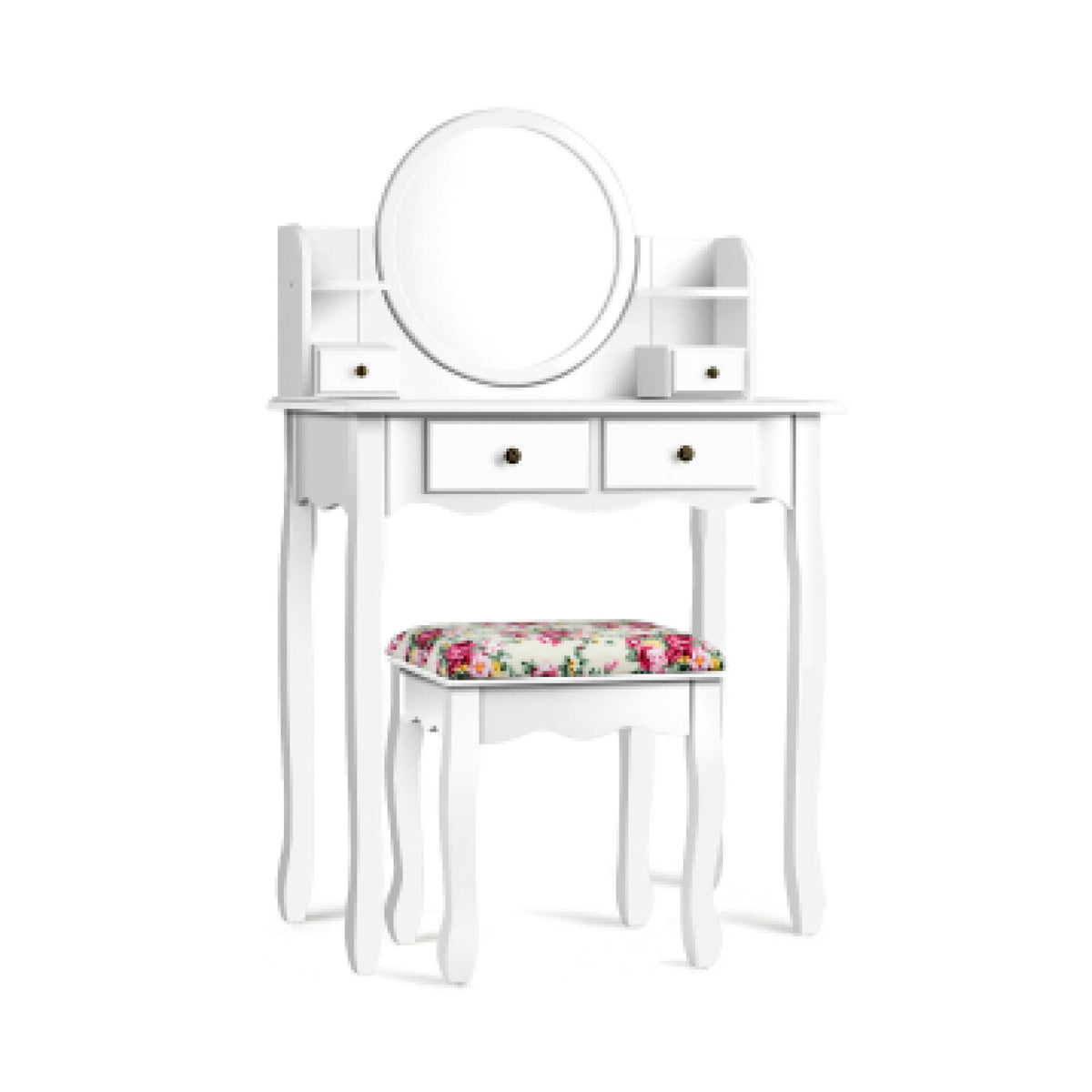 Makeup Vanity Table Set with Oval Mirror and Cushioned Stool