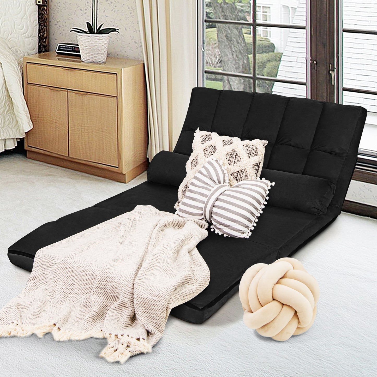 6-Position Foldable Floor Sofa Bed with Removable Cover