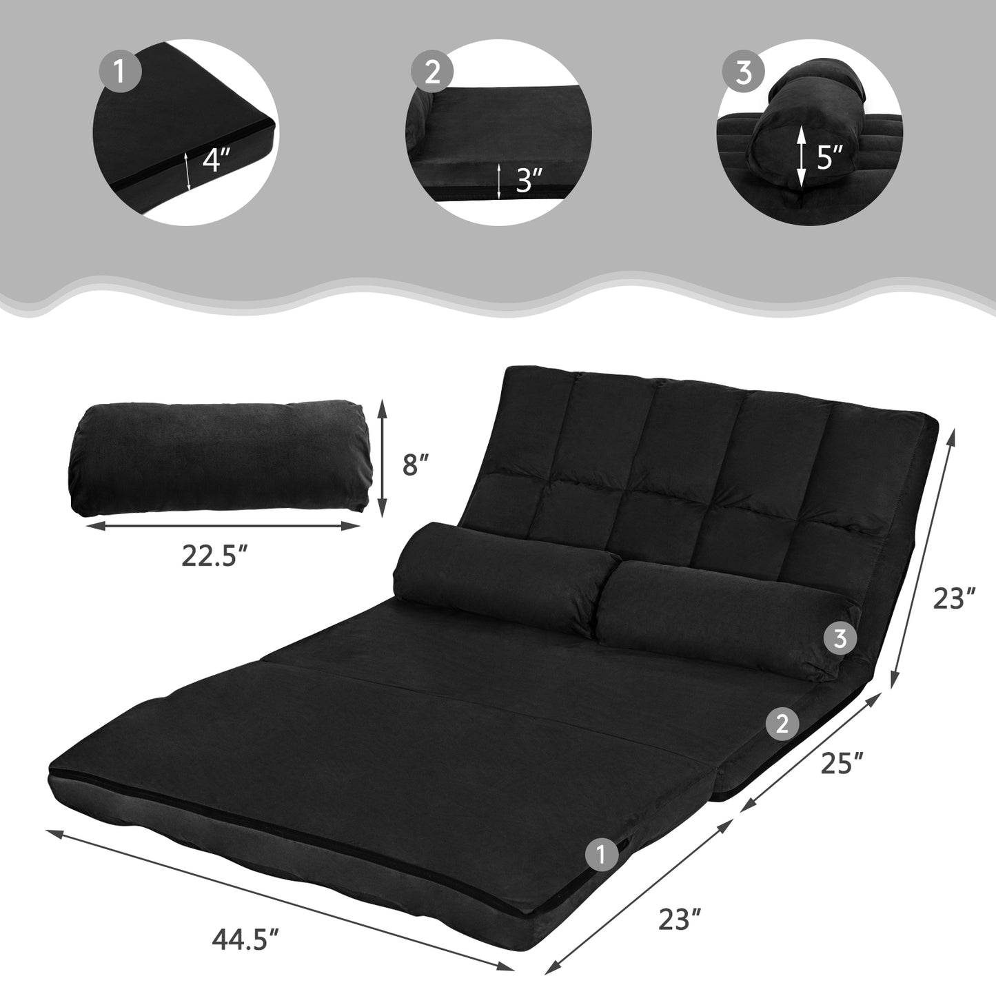 6-Position Foldable Floor Sofa Bed with Removable Cover