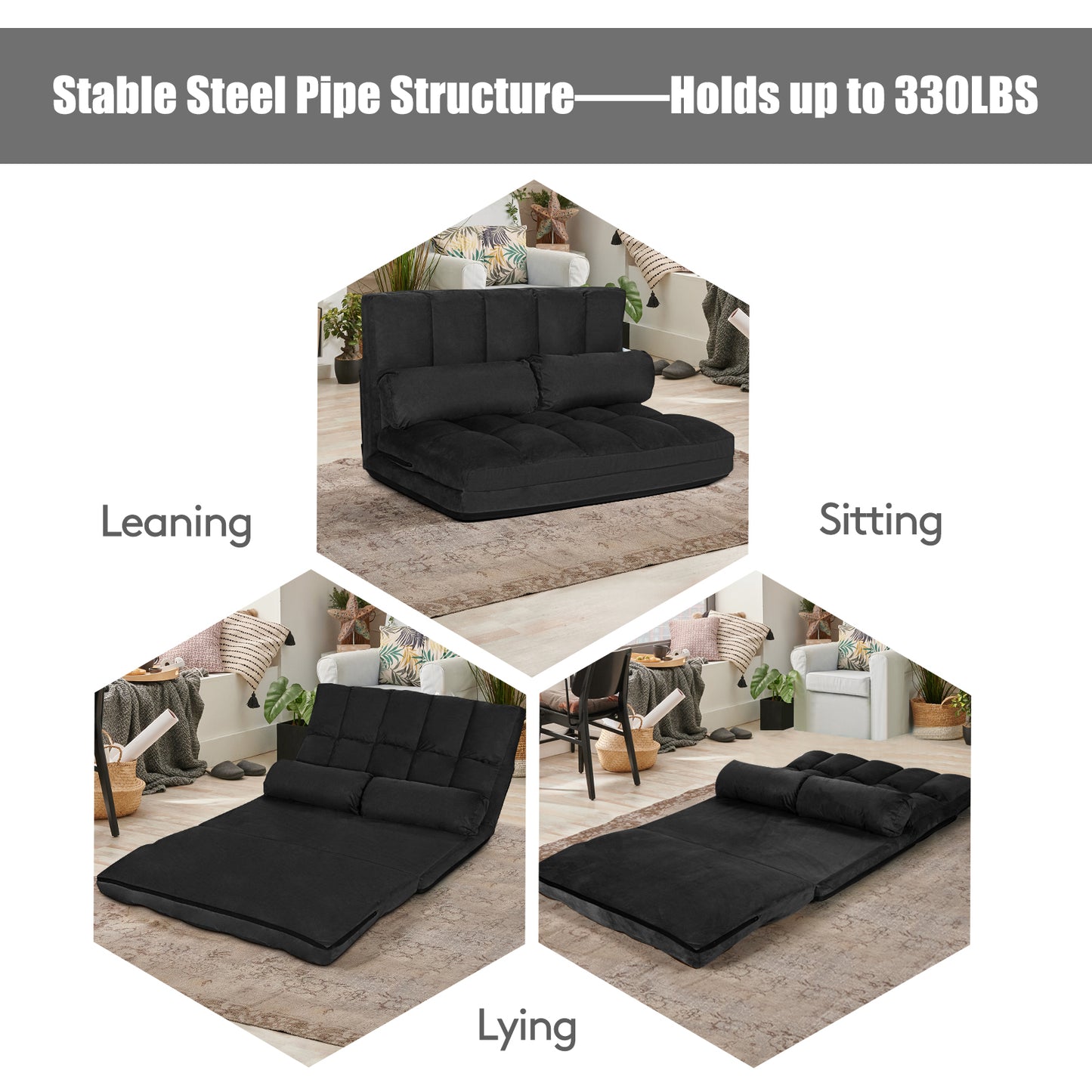 6-Position Foldable Floor Sofa Bed with Removable Cover