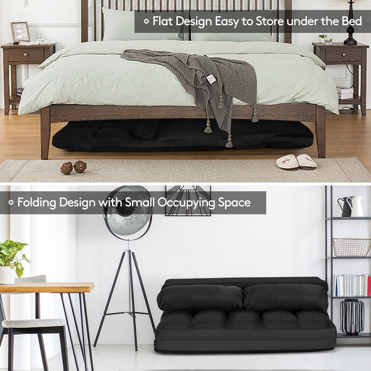6-Position Foldable Floor Sofa Bed with Removable Cover