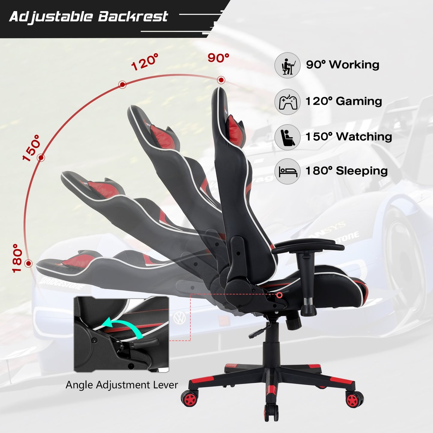 Reclining Gaming Chair with Massage Lumbar Support