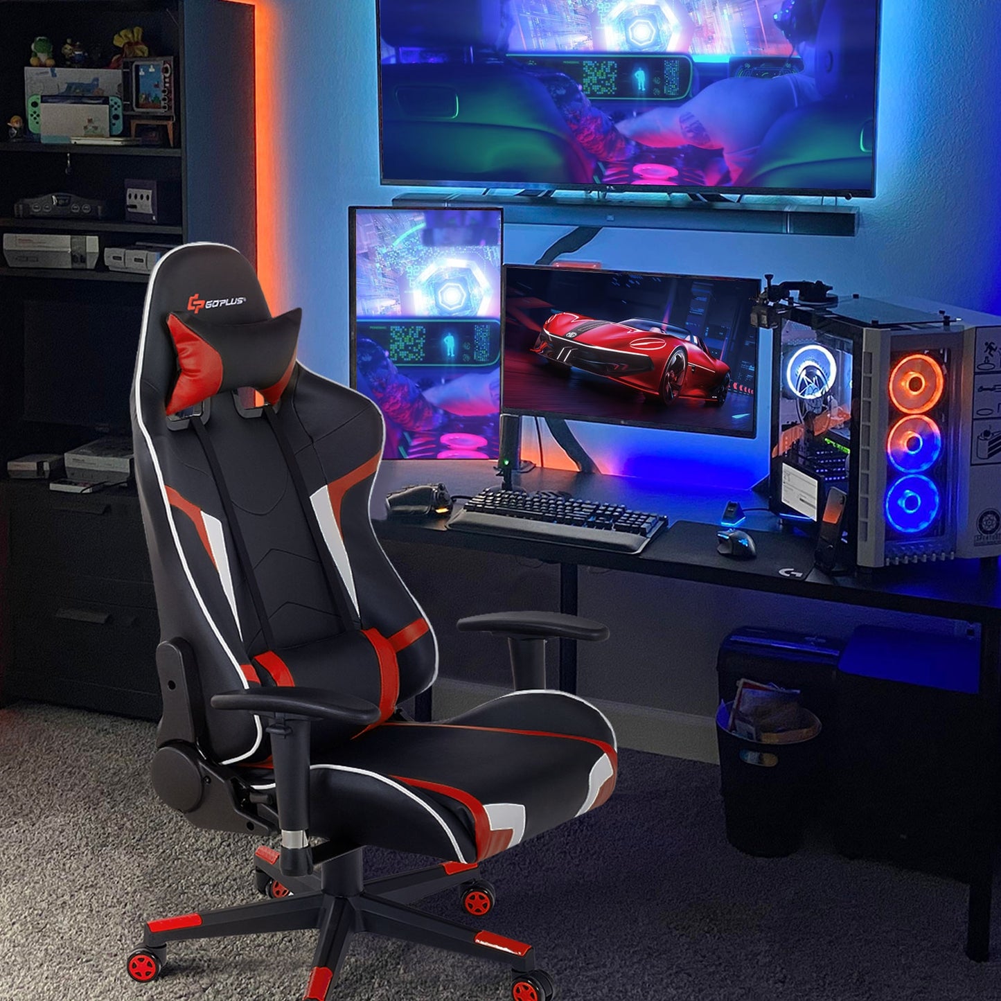 Reclining Gaming Chair with Massage Lumbar Support