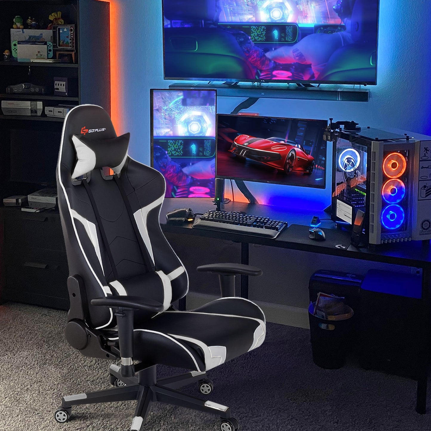 Reclining Gaming Chair with Massage Lumbar Support