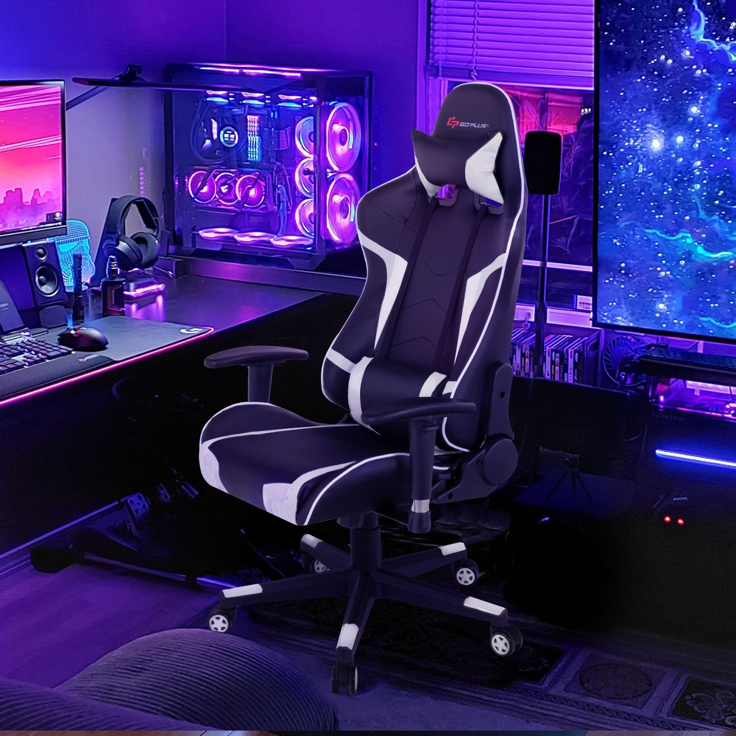Reclining Gaming Chair with Massage Lumbar Support