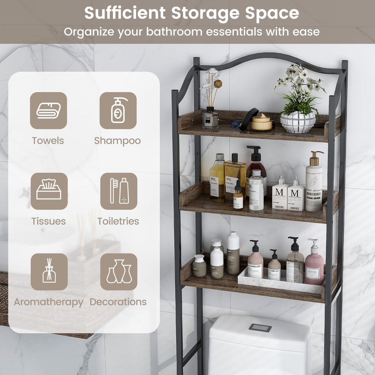 3-Tier Over-The-Toilet Bathroom Spacesaver Storage Rack