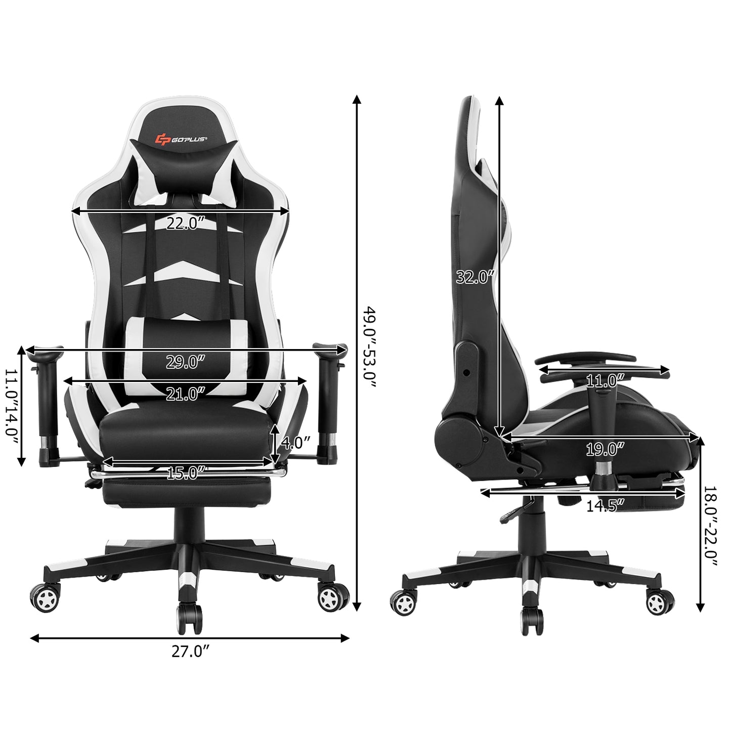 Gaming Chair with Massage Lumbar & Retractable Footrest