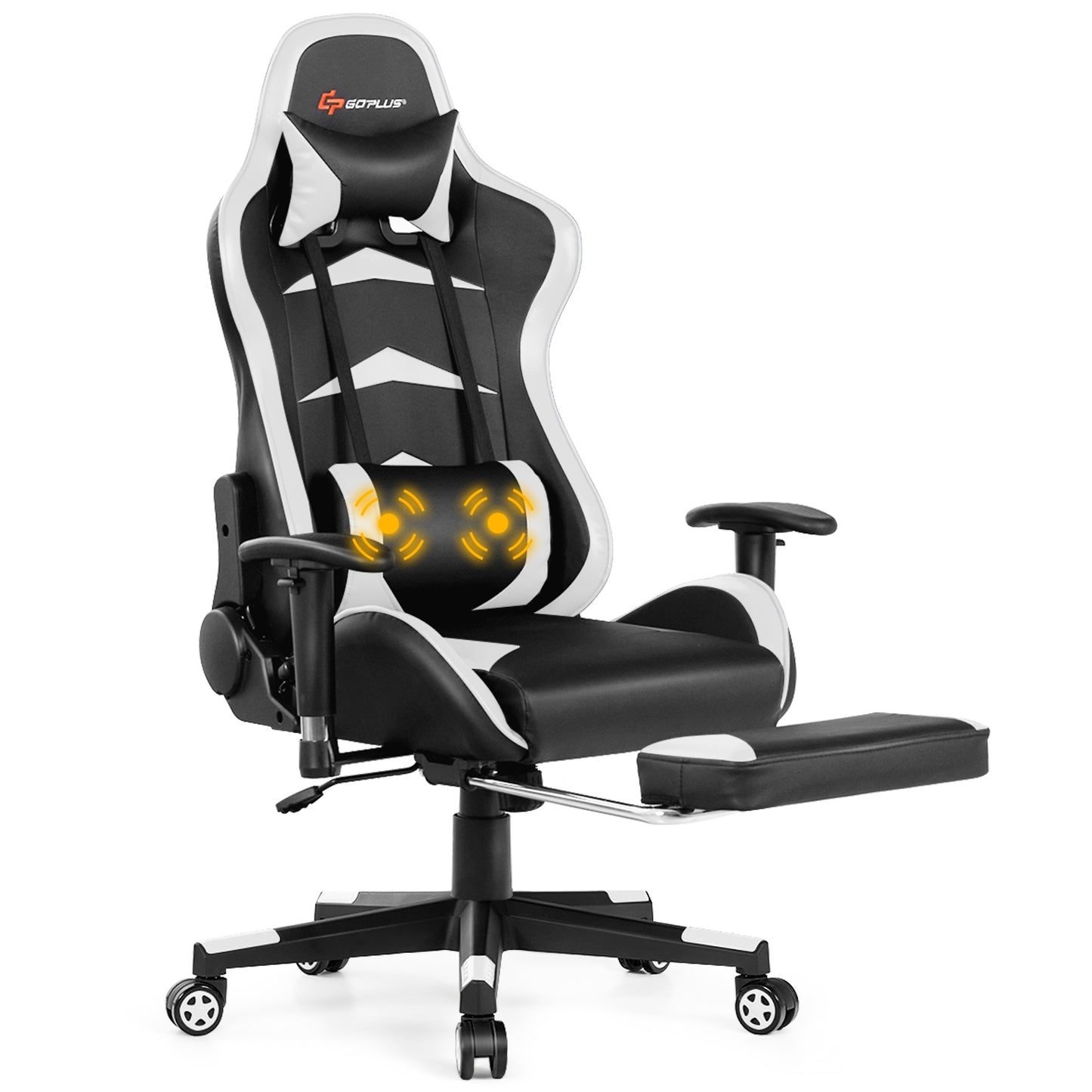 Gaming Chair with Massage Lumbar & Retractable Footrest