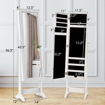 Standing Jewelry Cabinet with Mirror 56" Tall Storage Armoire