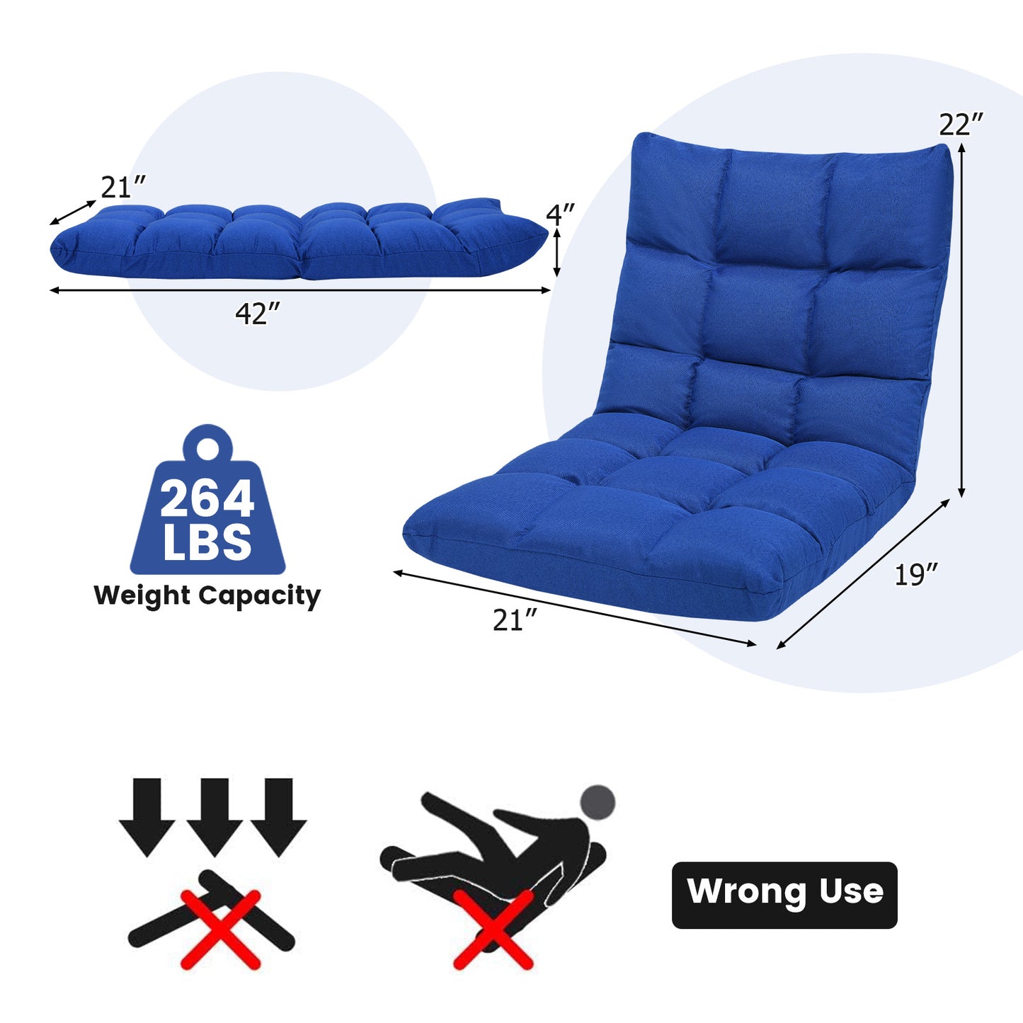 14-Position Adjustable Floor Chair for Gaming and Lounging