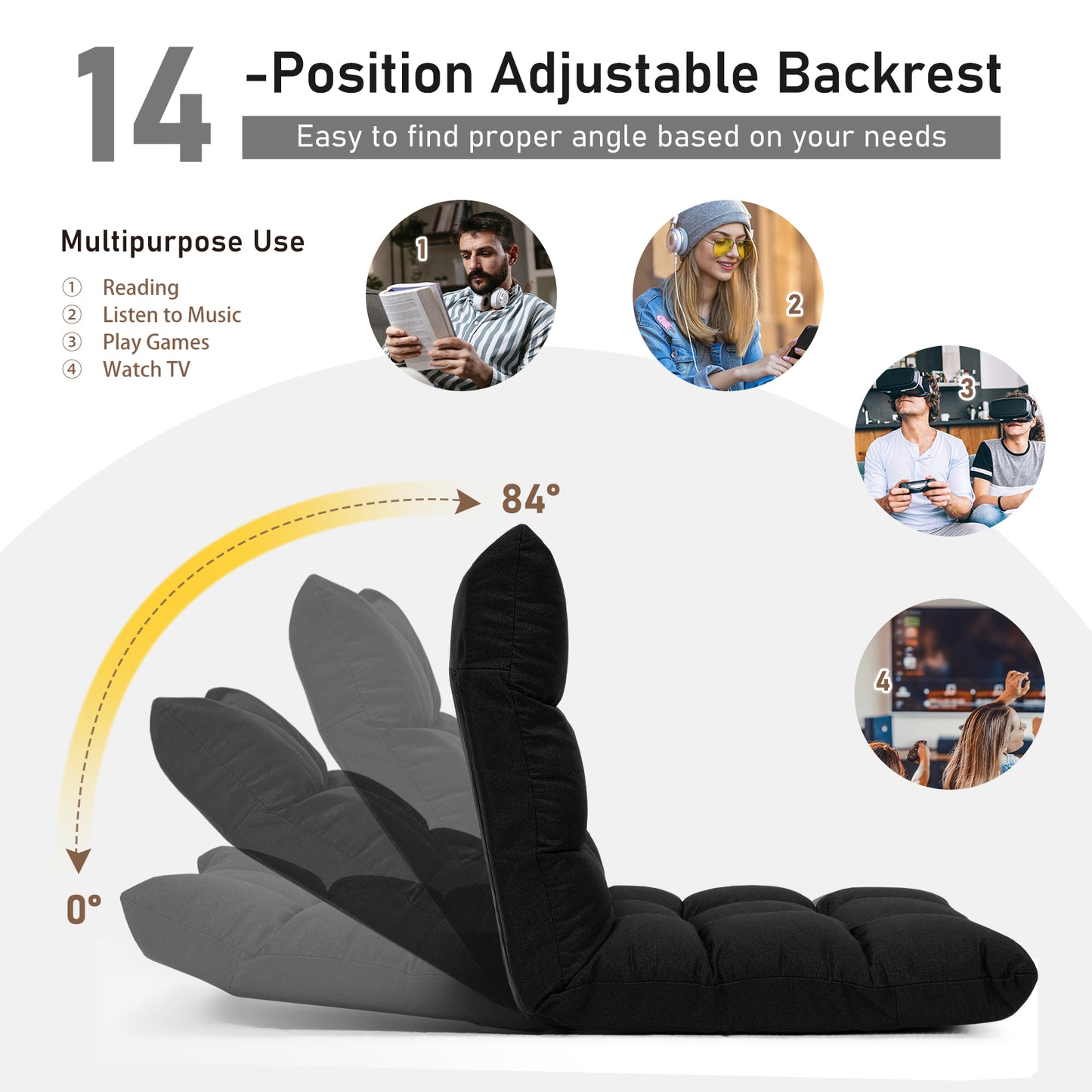 14-Position Adjustable Floor Chair for Gaming and Lounging