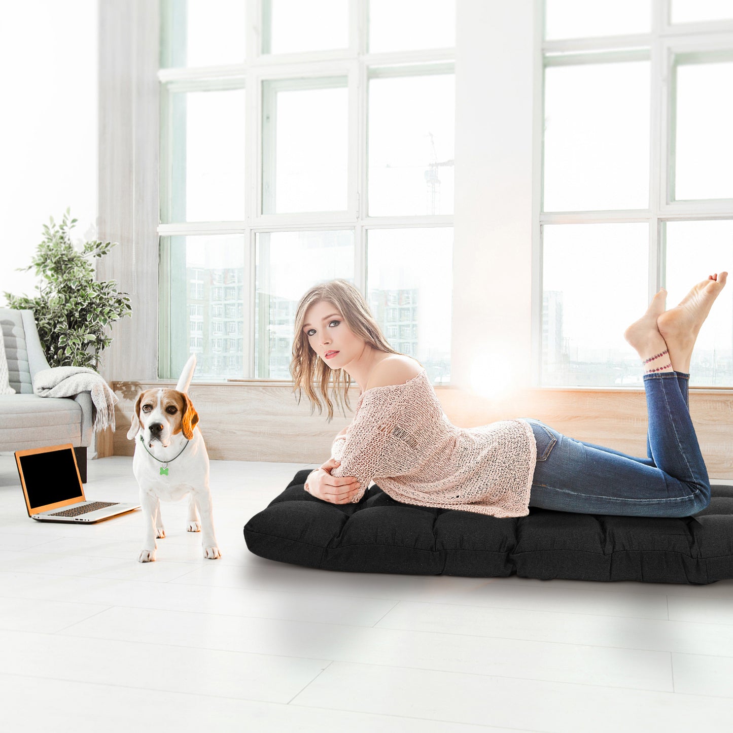 14-Position Adjustable Floor Chair for Gaming and Lounging