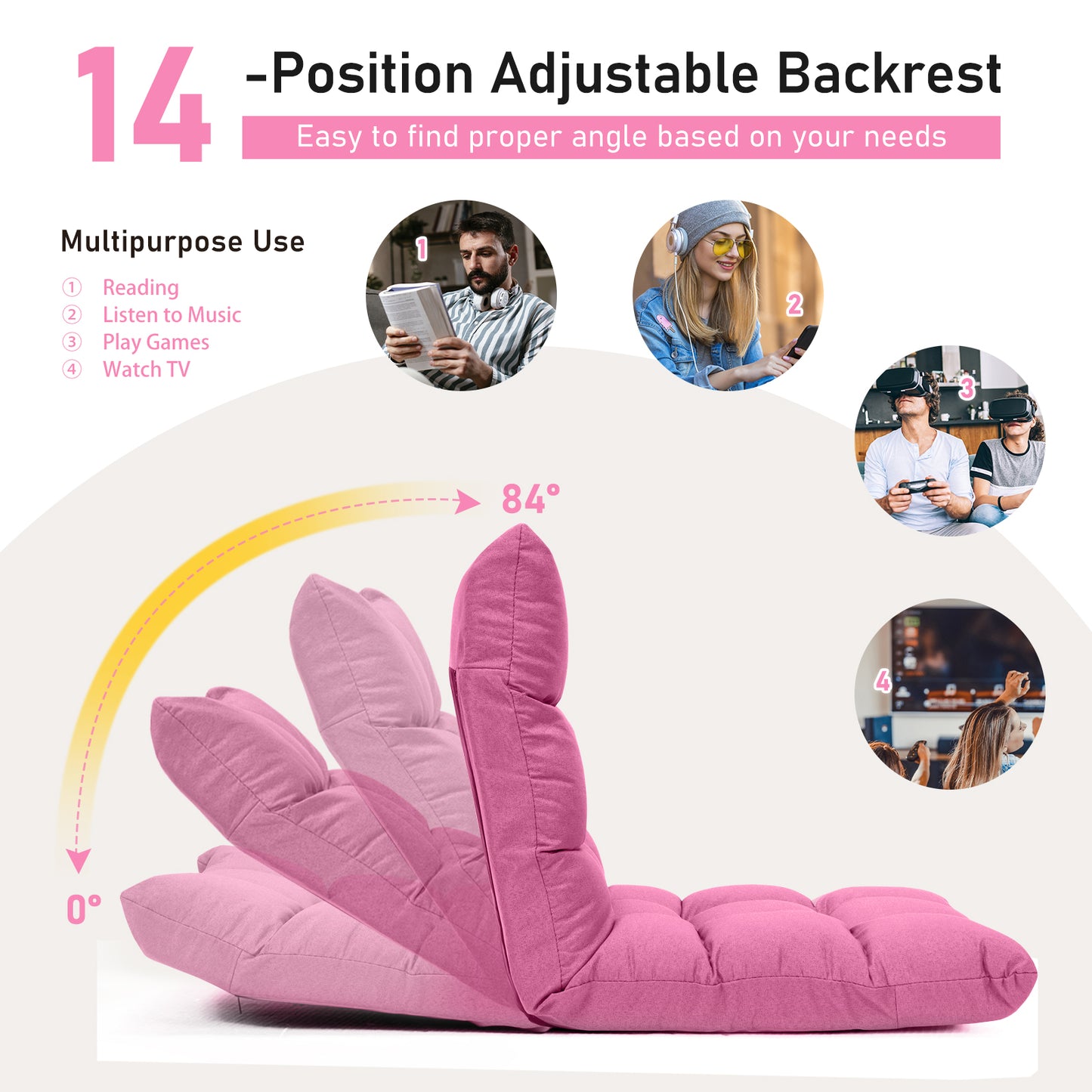 14-Position Adjustable Floor Chair for Gaming and Lounging