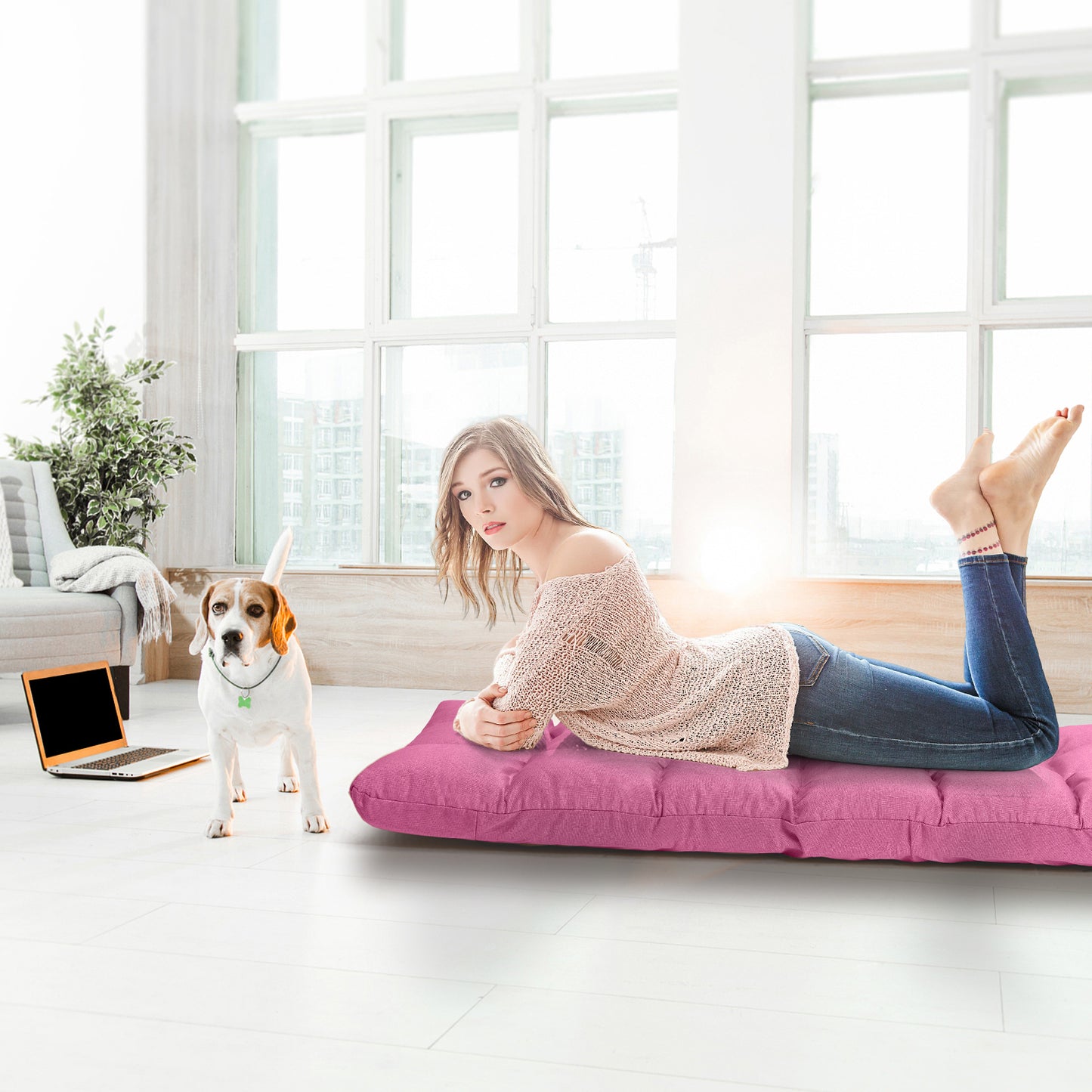 14-Position Adjustable Floor Chair for Gaming and Lounging