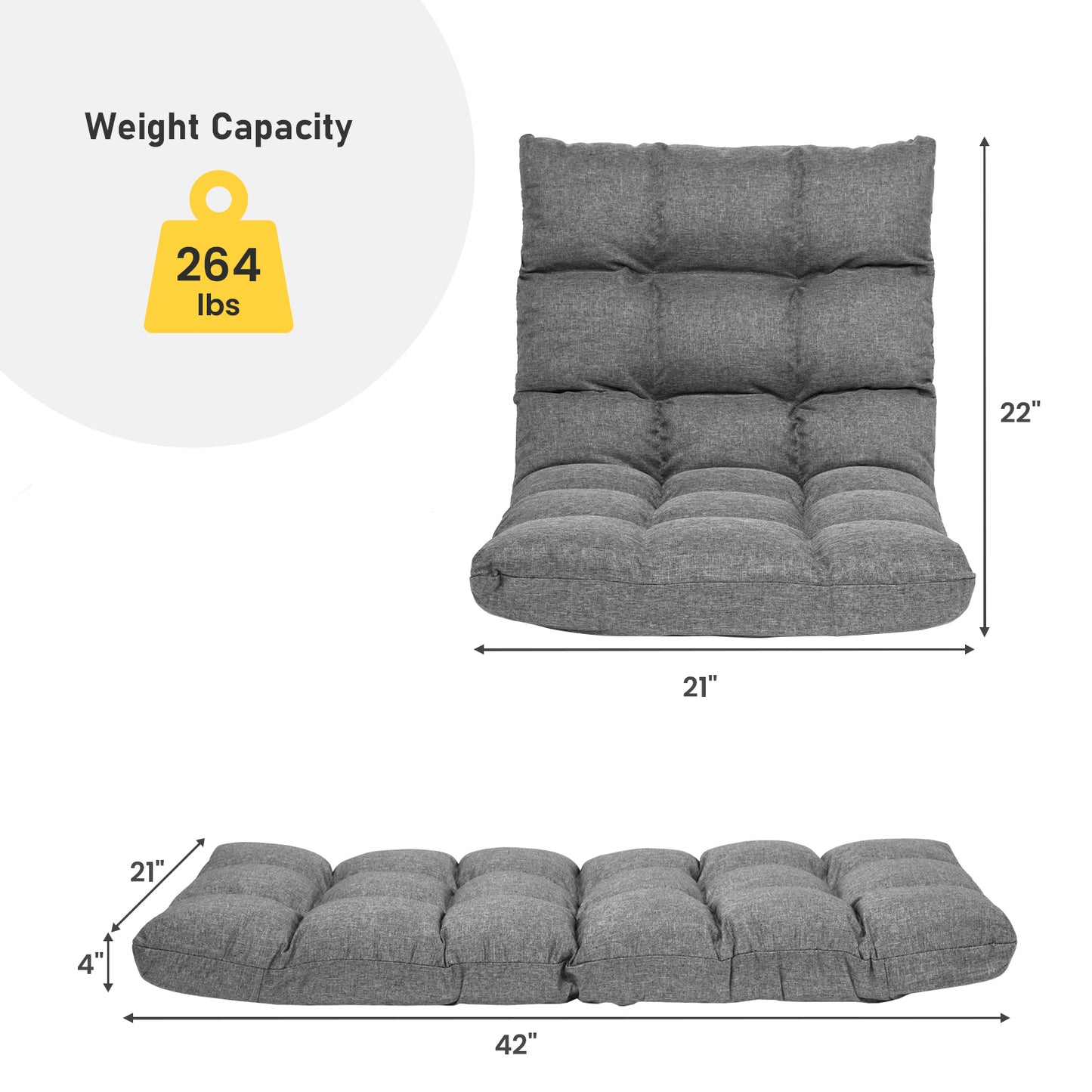 14-Position Adjustable Floor Chair for Gaming and Lounging