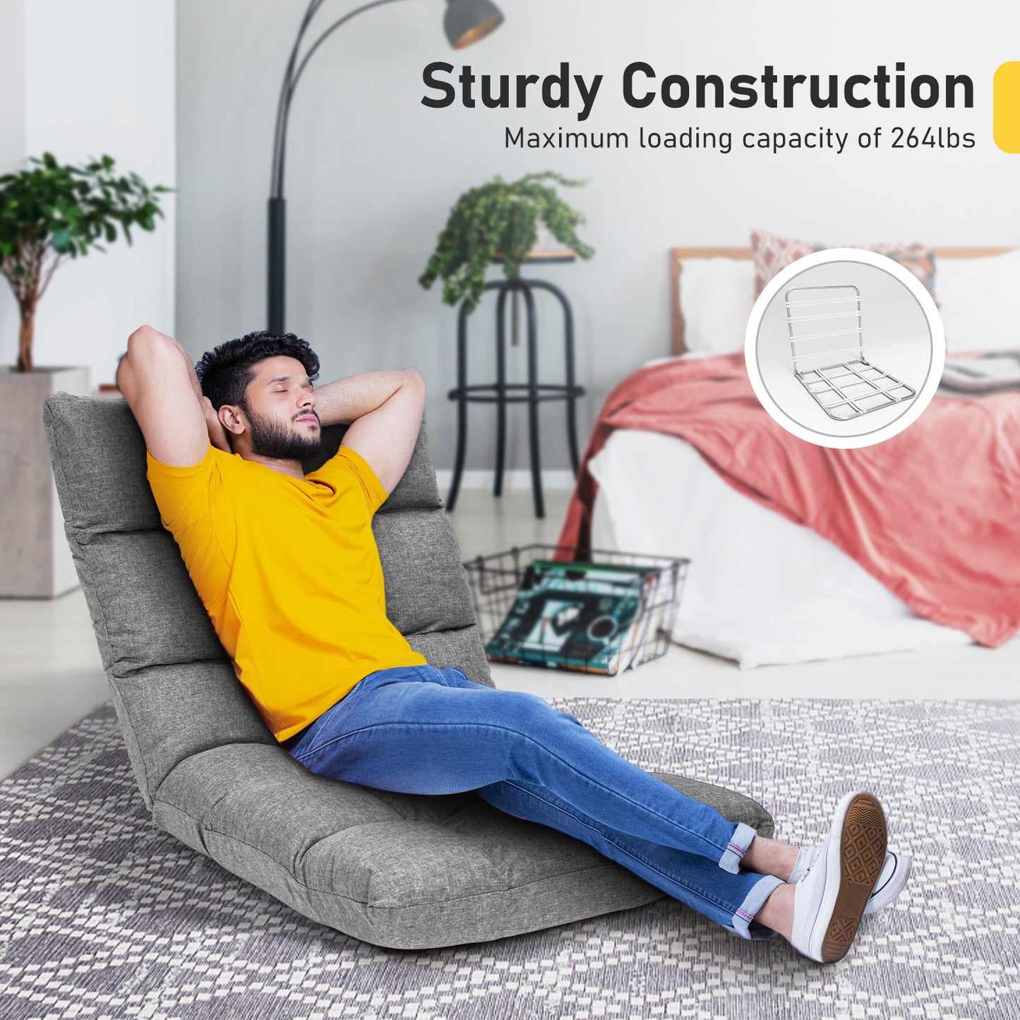 14-Position Adjustable Floor Chair for Gaming and Lounging