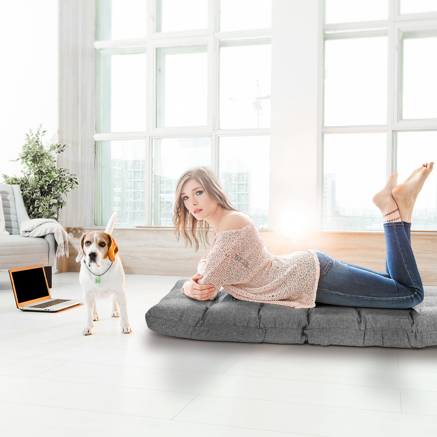 14-Position Adjustable Floor Chair for Gaming and Lounging