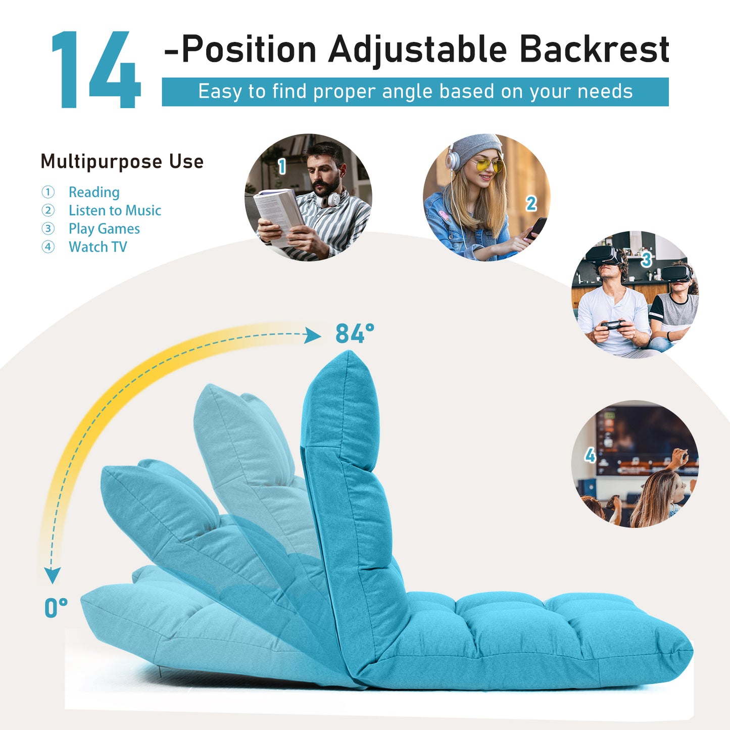 14-Position Adjustable Floor Chair for Gaming and Lounging