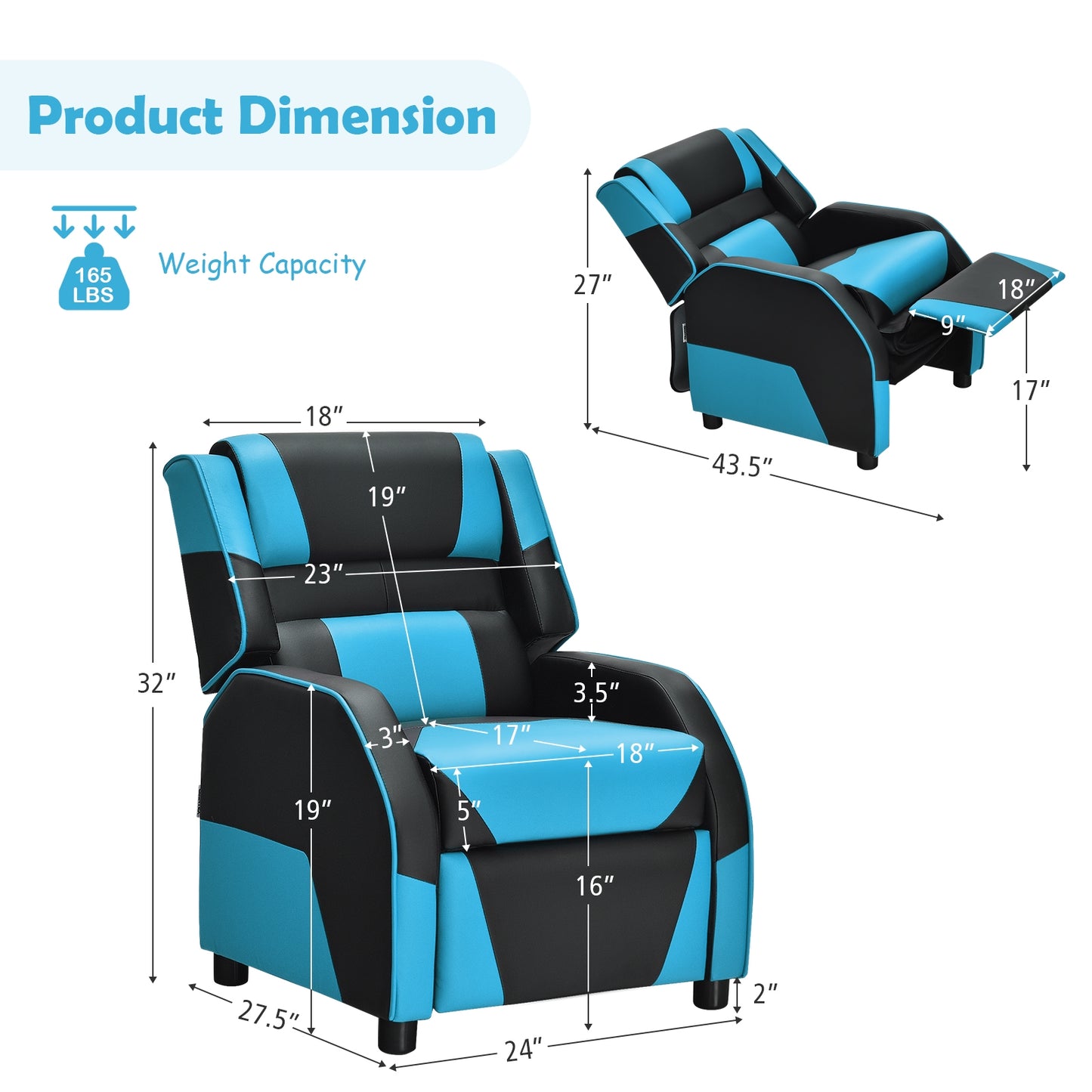 Kids Gaming Recliner with Headrest and Footrest