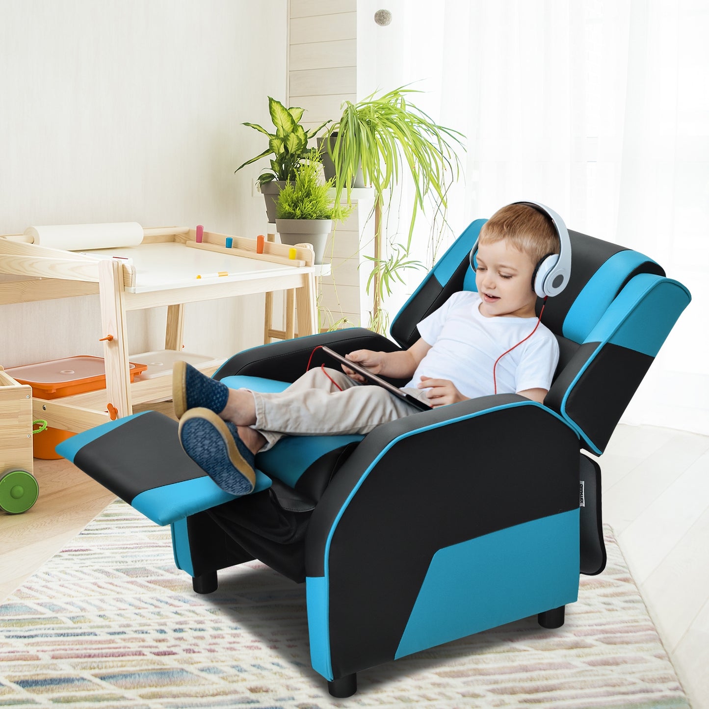 Kids Gaming Recliner with Headrest and Footrest