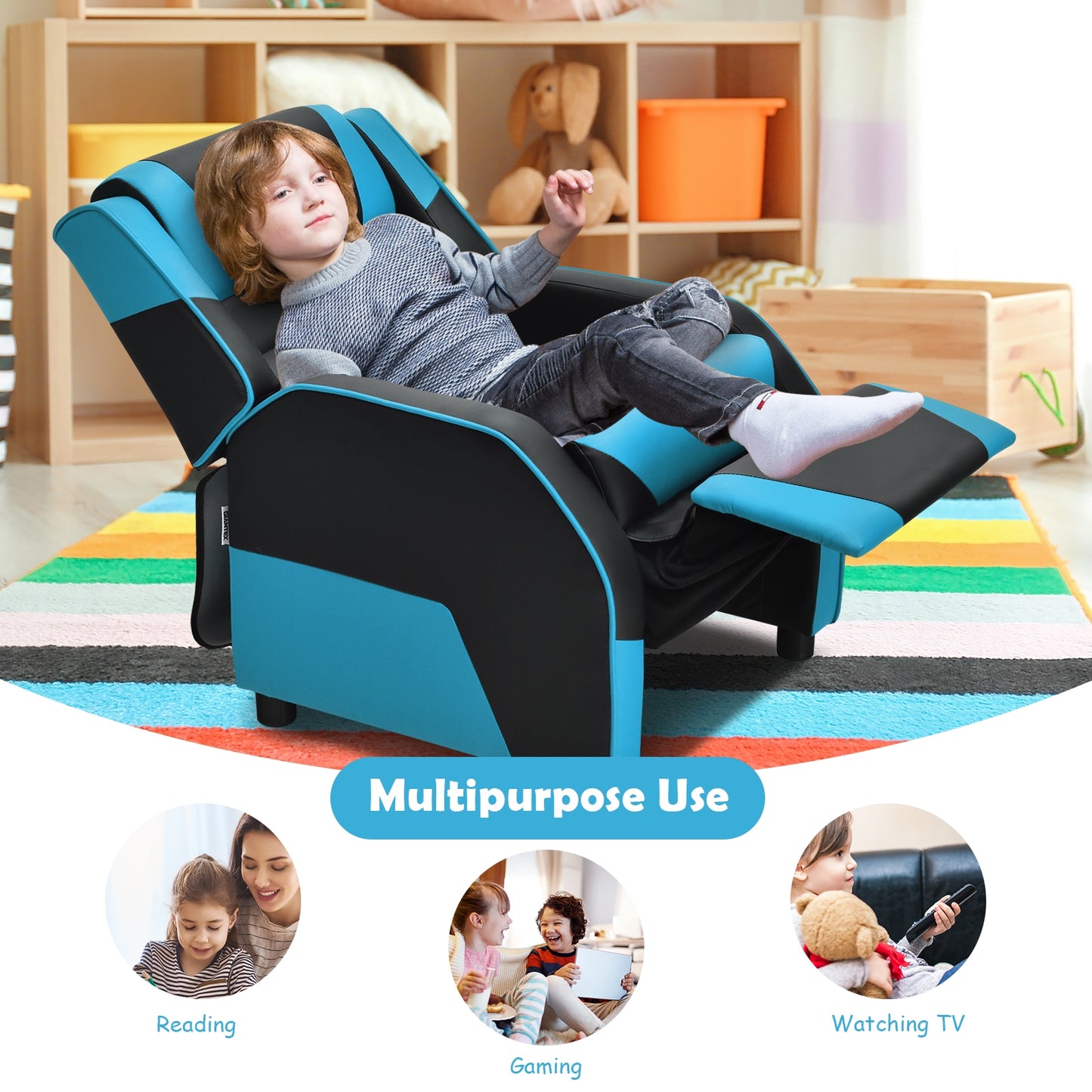 Kids Gaming Recliner with Headrest and Footrest