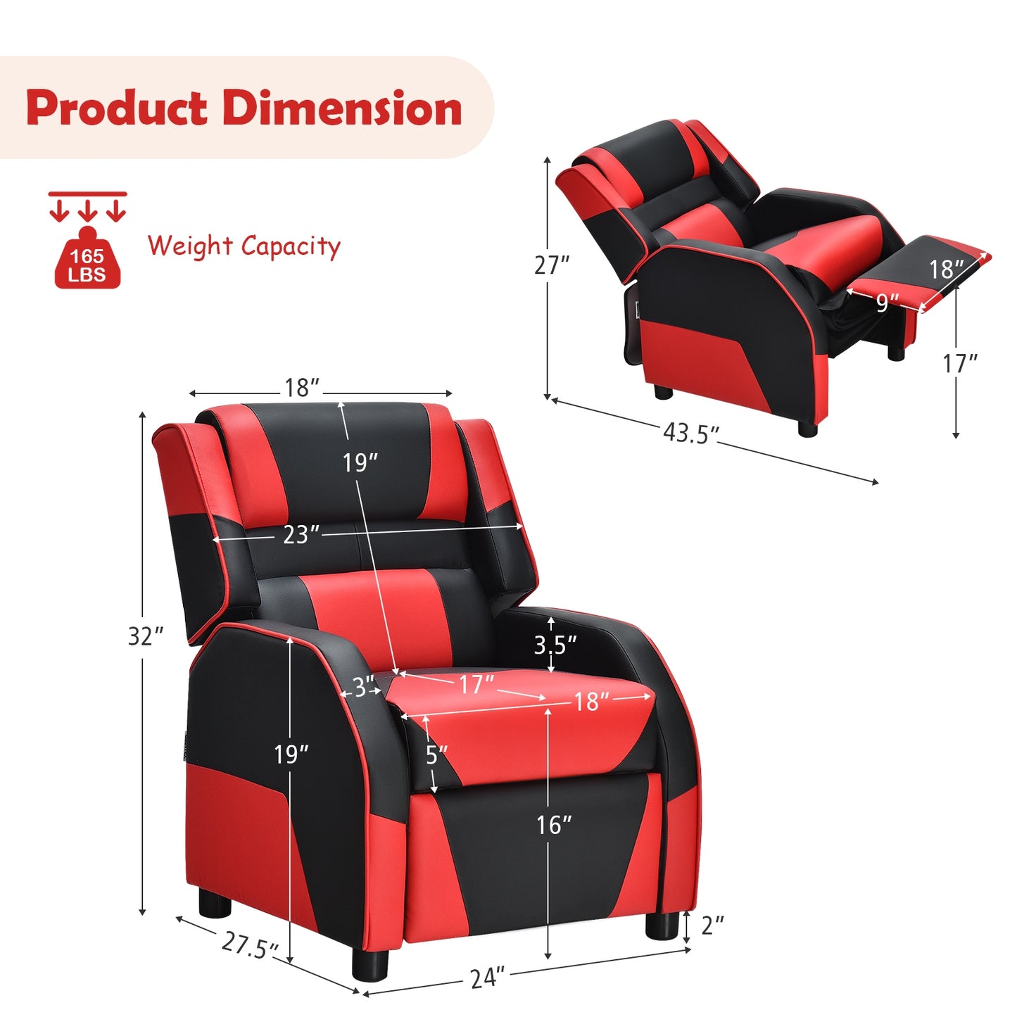 Kids Gaming Recliner with Headrest and Footrest