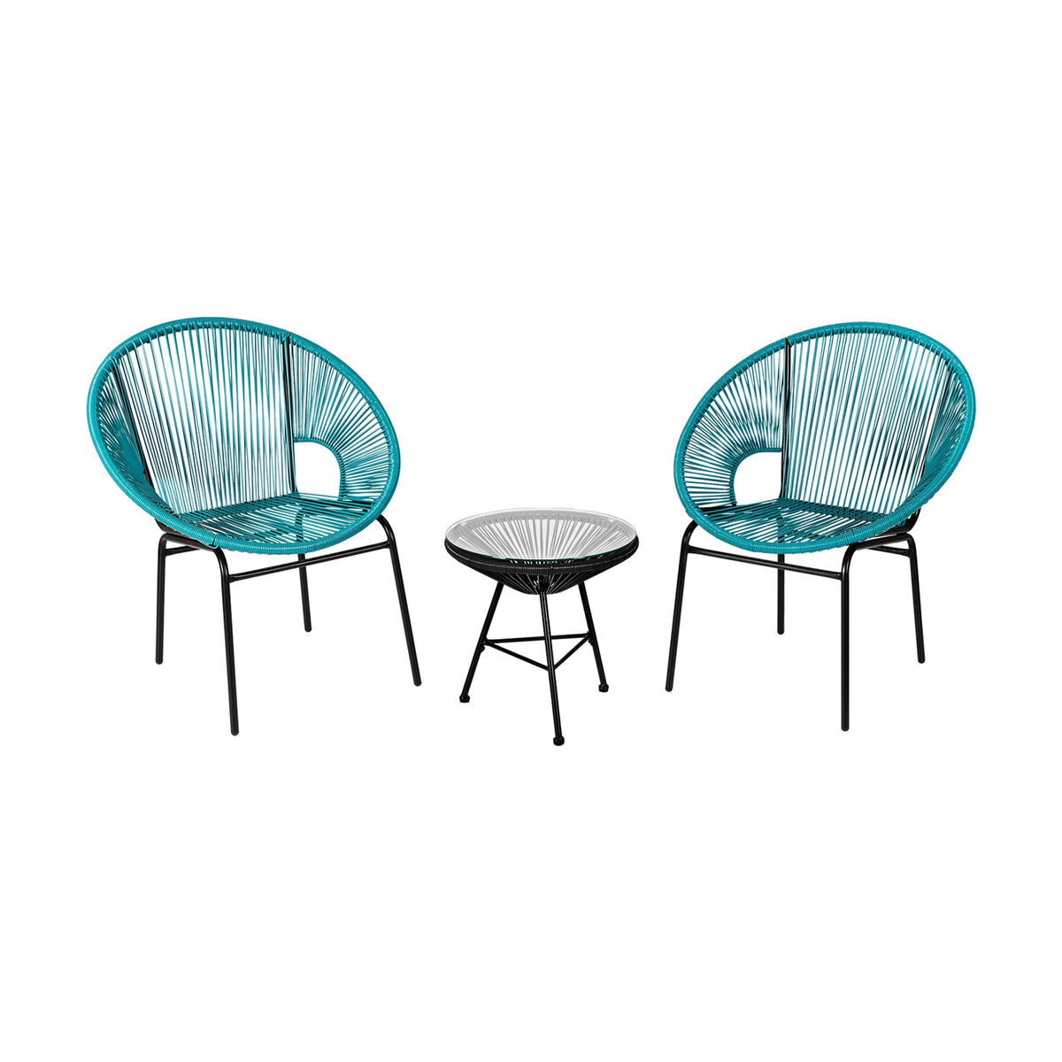 3PCS Patio Acapulco Furniture Bistro Set with GlassTable-Black